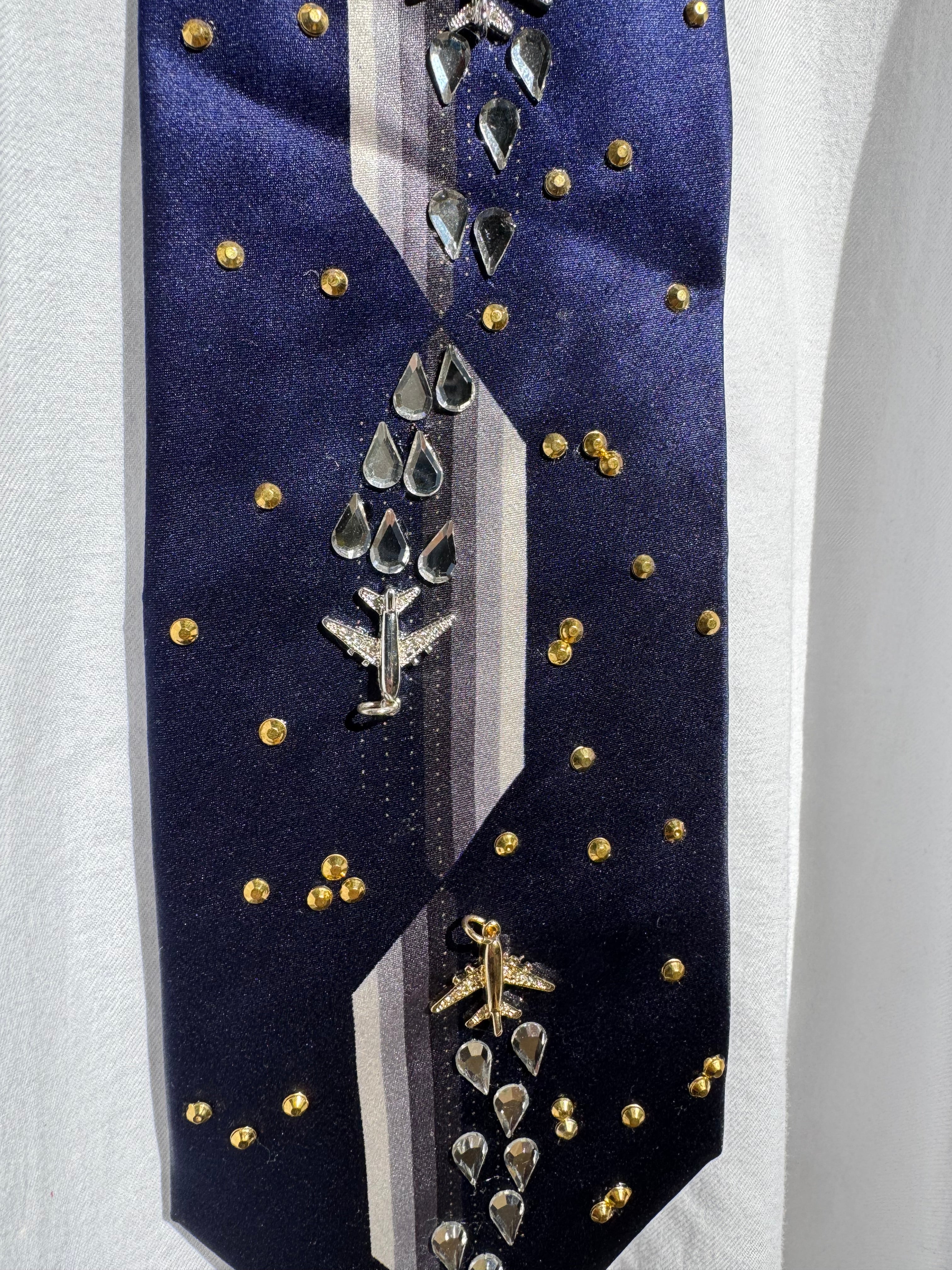 Royal Deep Blue Planes on a Starry Night Pilot Tie