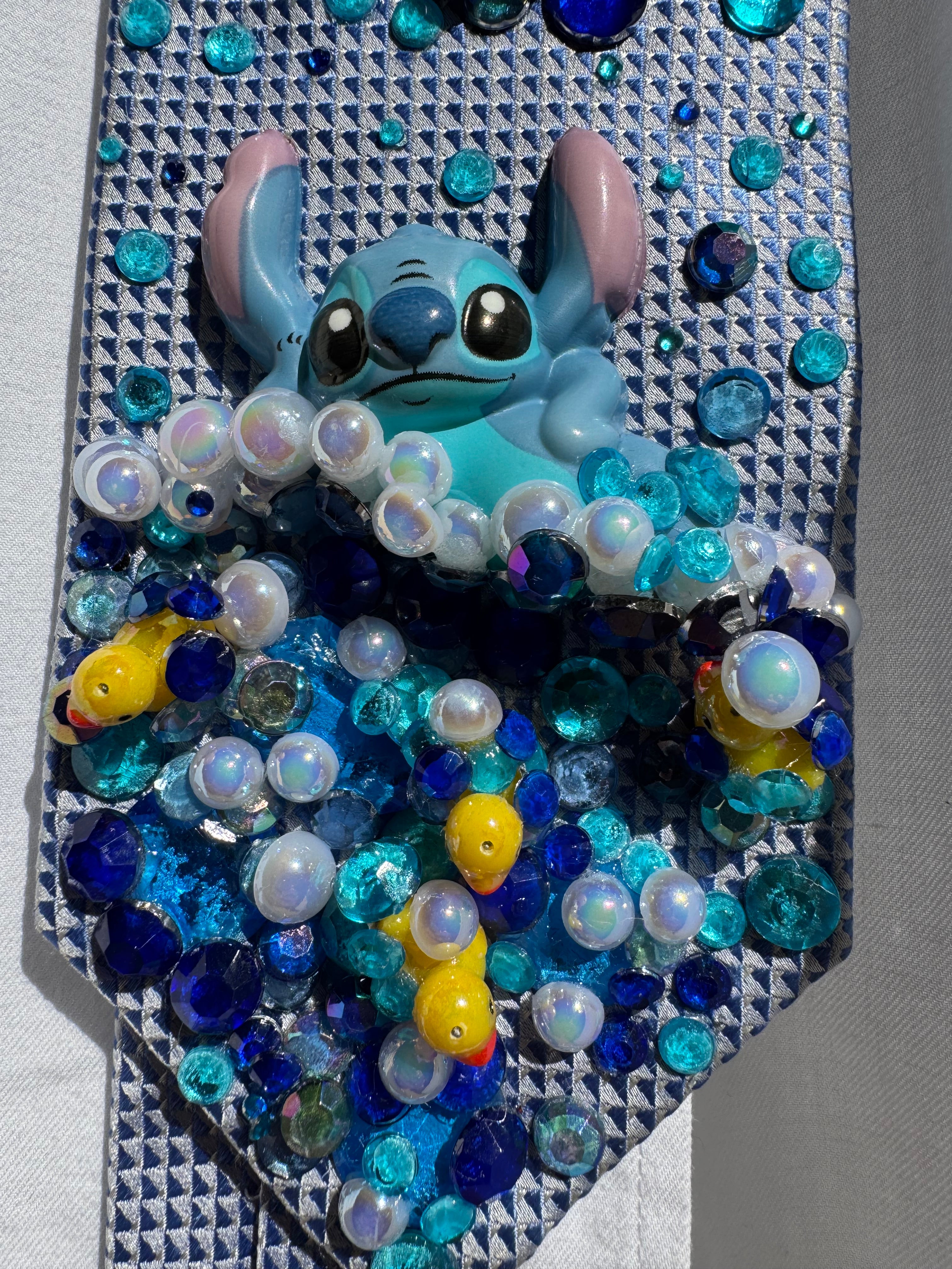 Light Blue Stitch Laying In Pool With Rubber Duckies Movie Tie