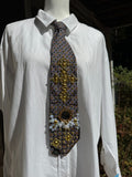 Navy Blue and Gold Renaissance Mirror and Golden Cross High Class Royalty Church Tie