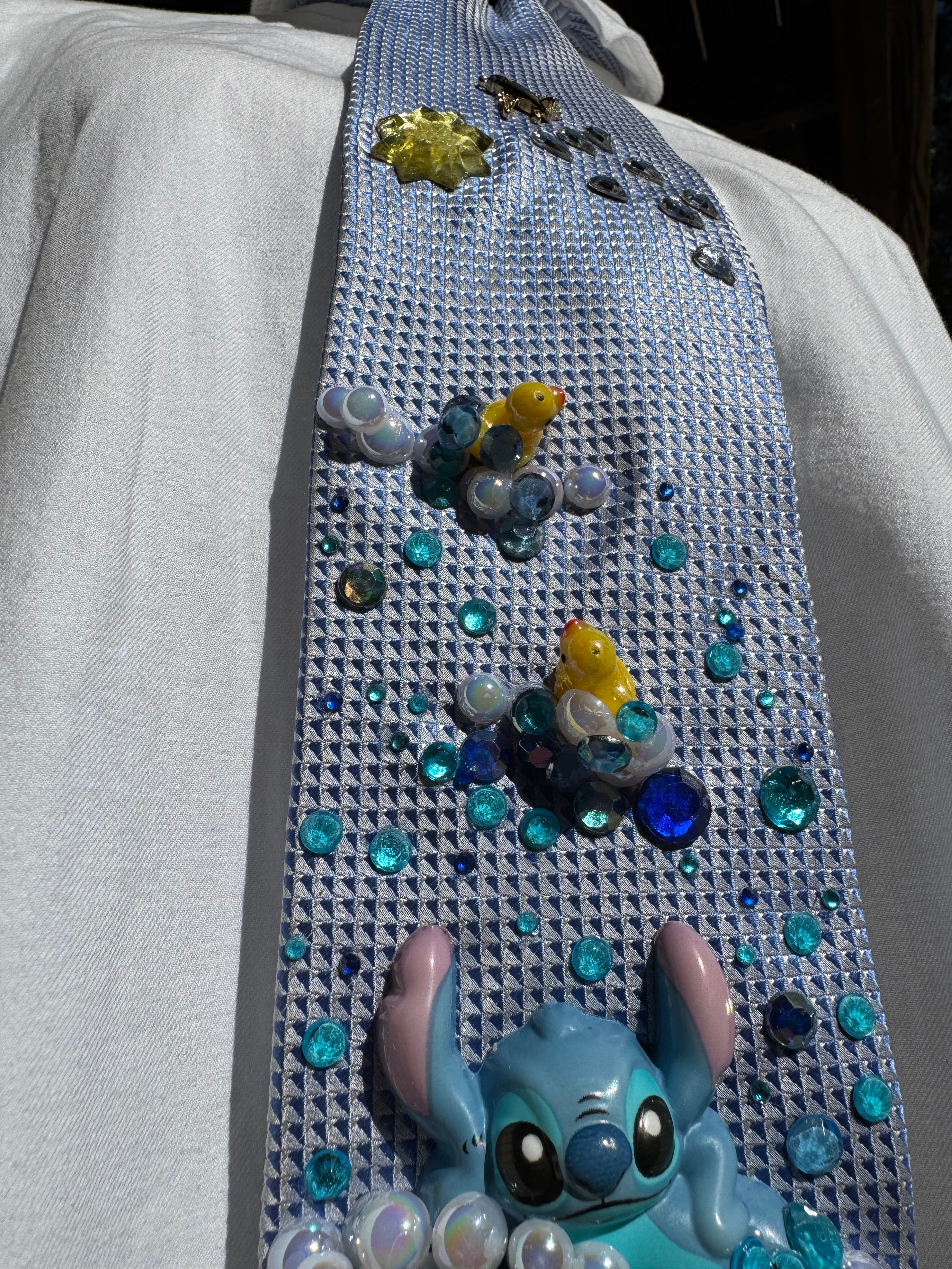 Light Blue Stitch Laying In Pool With Rubber Duckies Movie Tie
