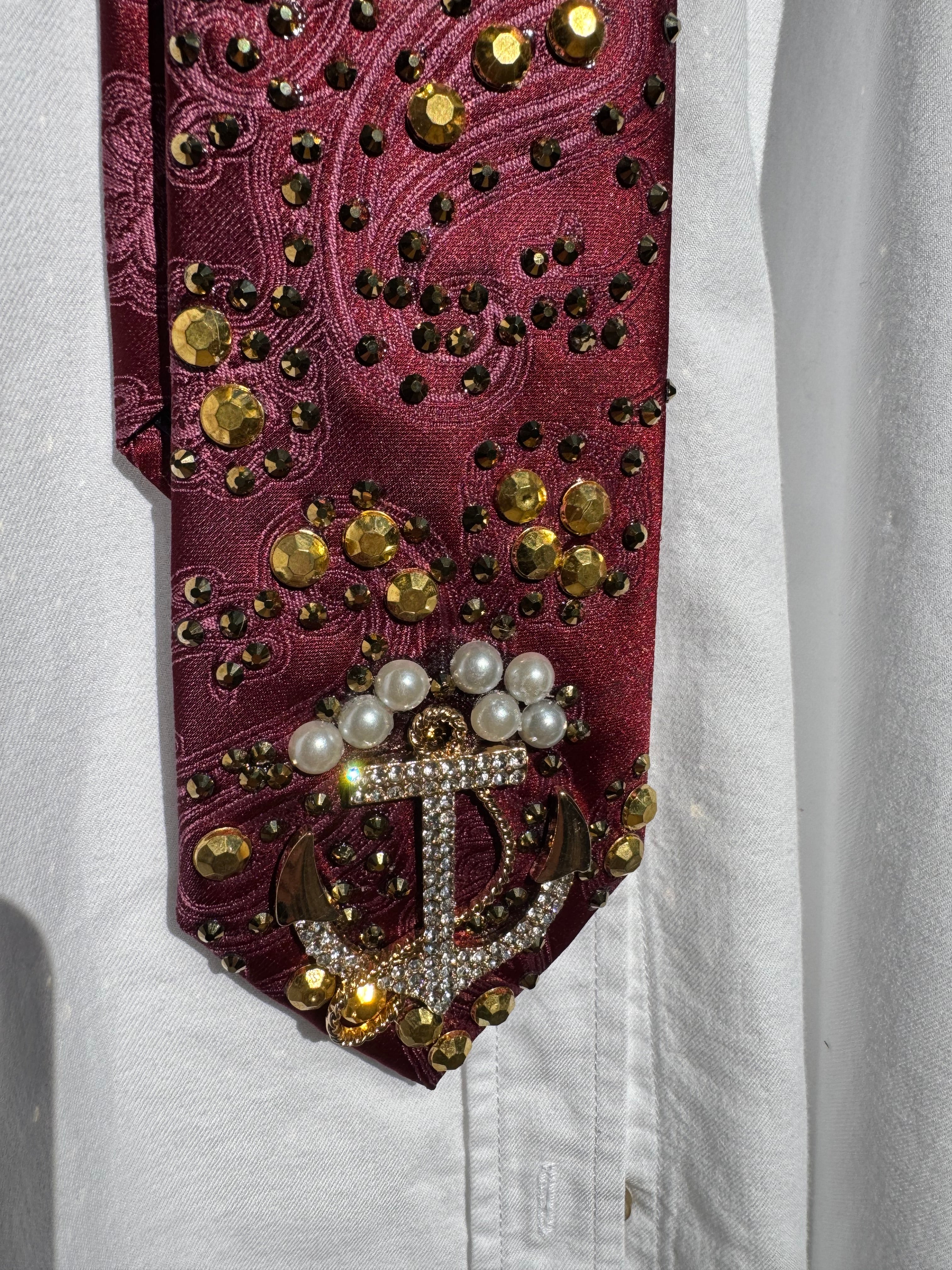 Red Paisley Silk Anchored Nautical High Class Royalty Tie