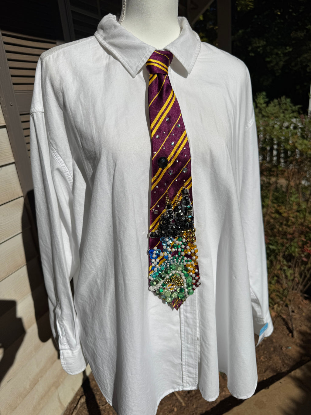 Burgundy and Gold Silk Striped Quidditch Stadium and Hogwarts Castle Harry Potter Tie