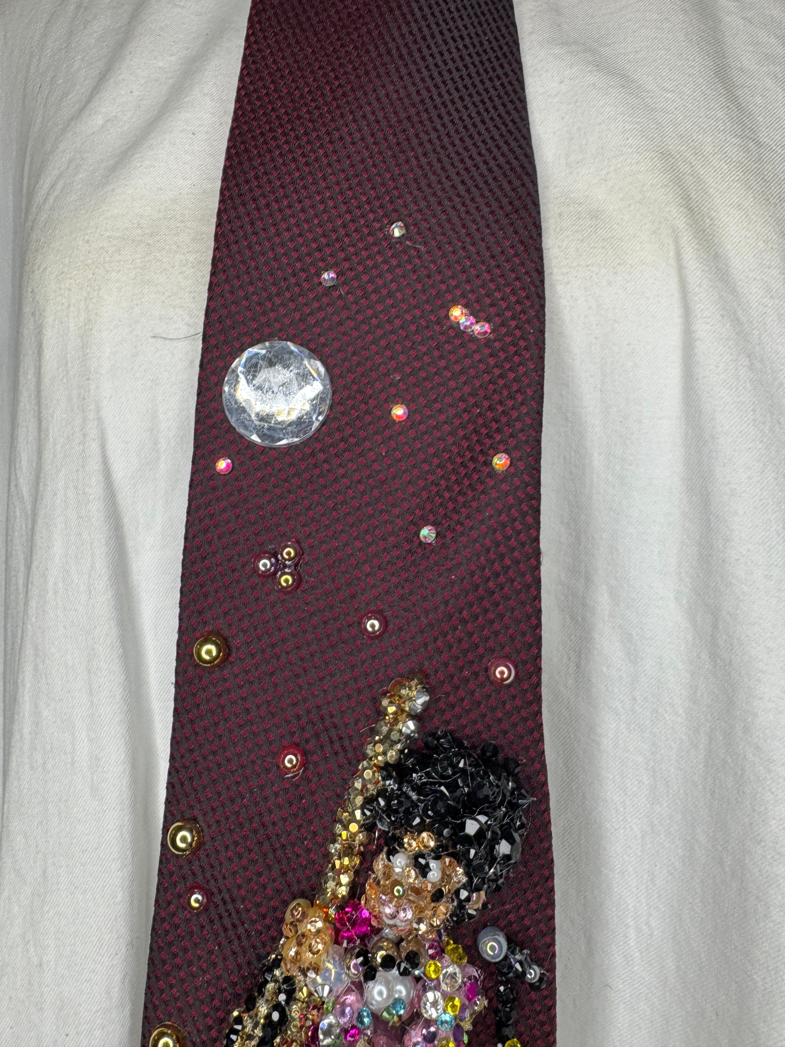 Burgundy Prince Rocking Guitar Jumping in the Air in Full Colorful Spotted Outfit Live Tie