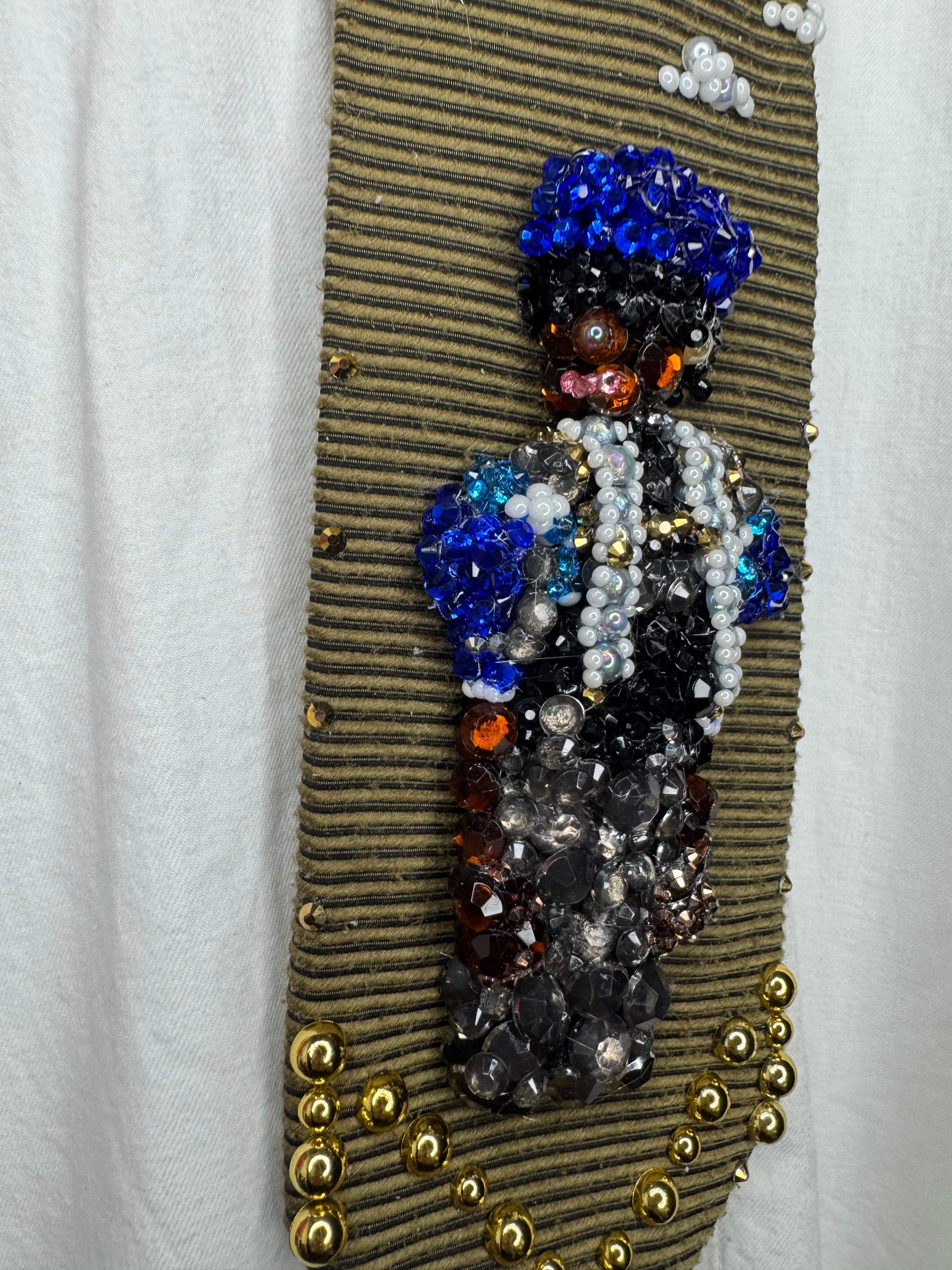 Gold Michael Jackson in Royal Blue Plaid Shirt and Beret Hat for “Say Say Say” Music Video Tie
