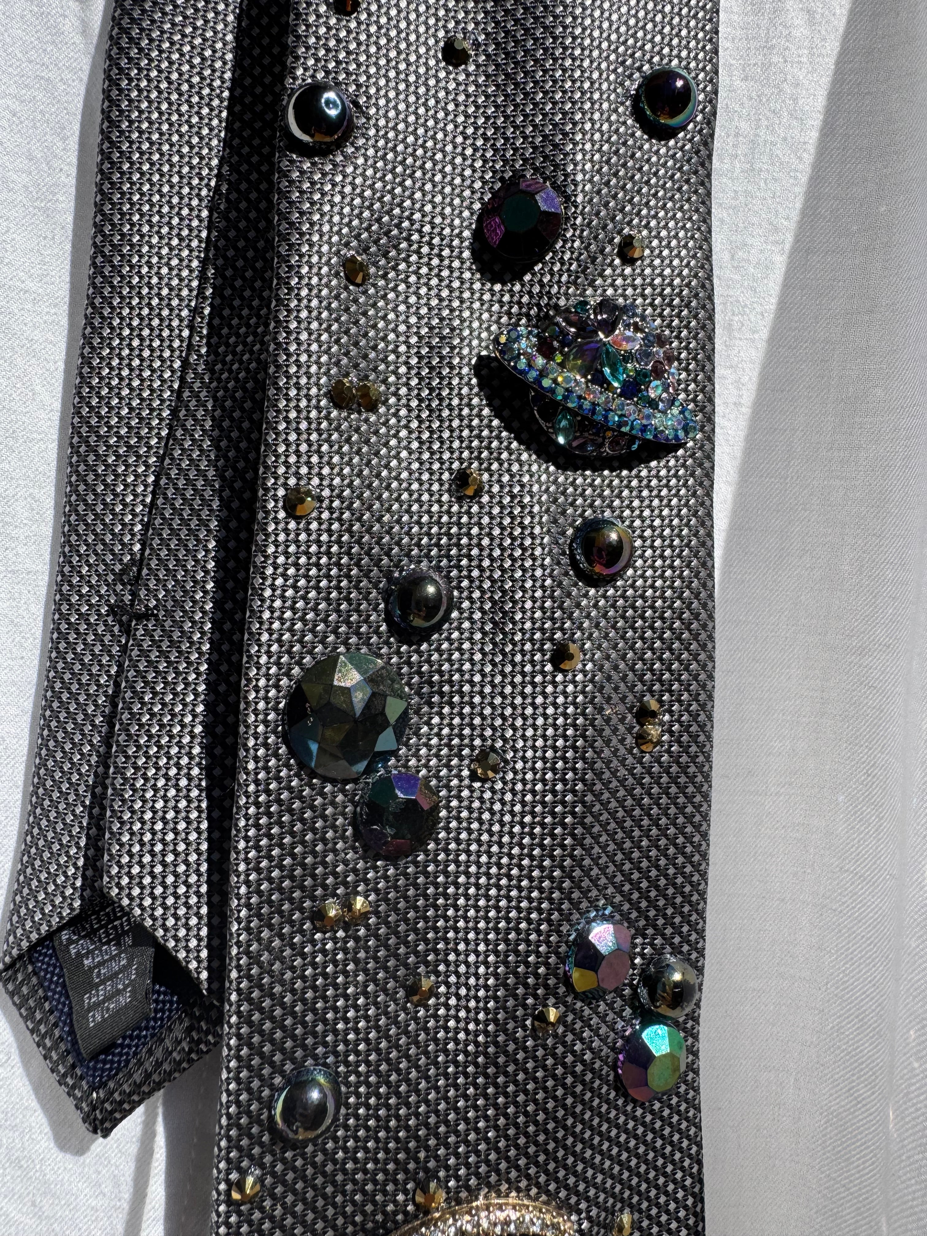 Grey Cat on Moon Outter Space Royalty Space Tie