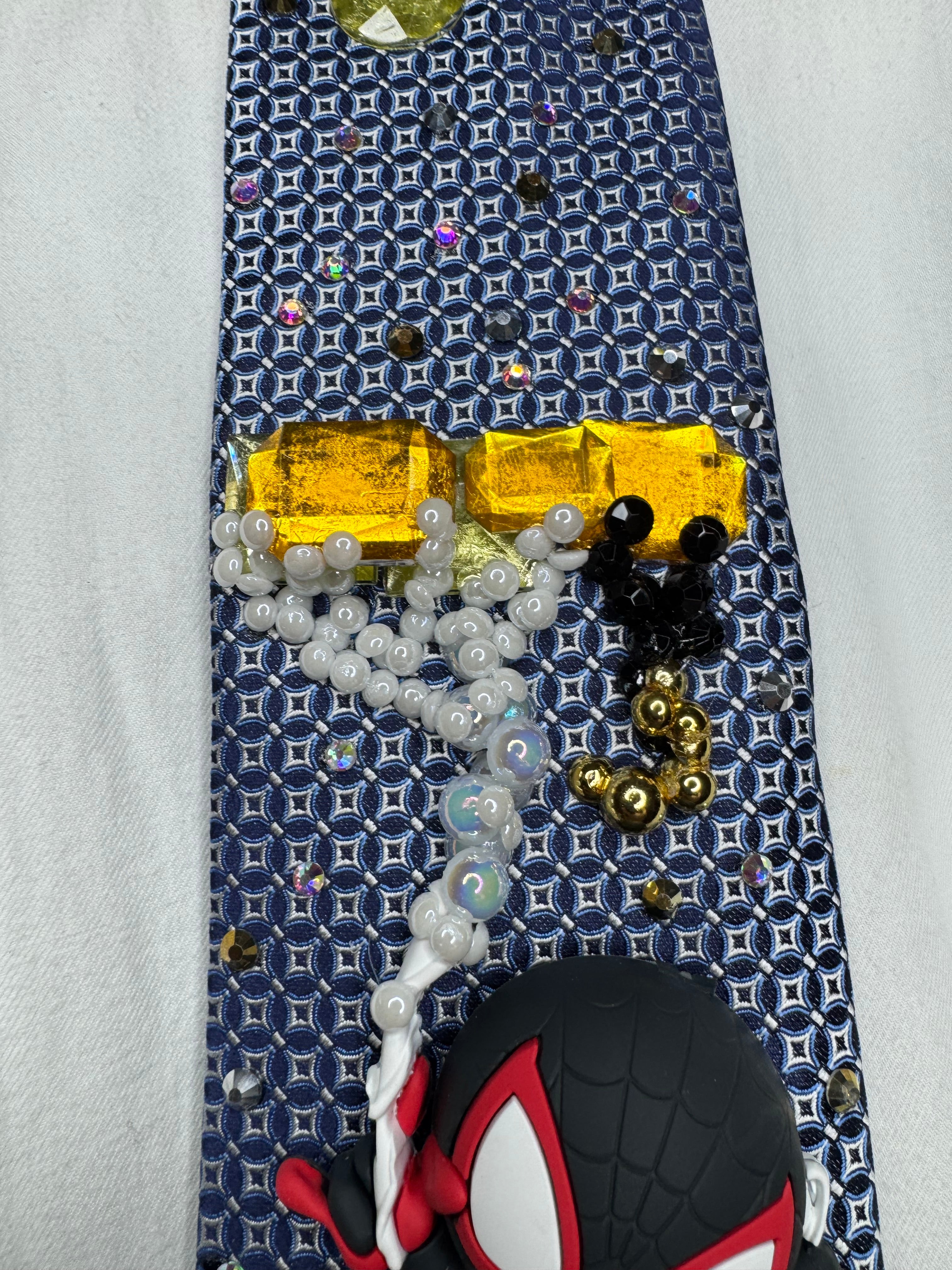 Blue Miles Morales Webbing Himself to Crane In City Spiderman Tie