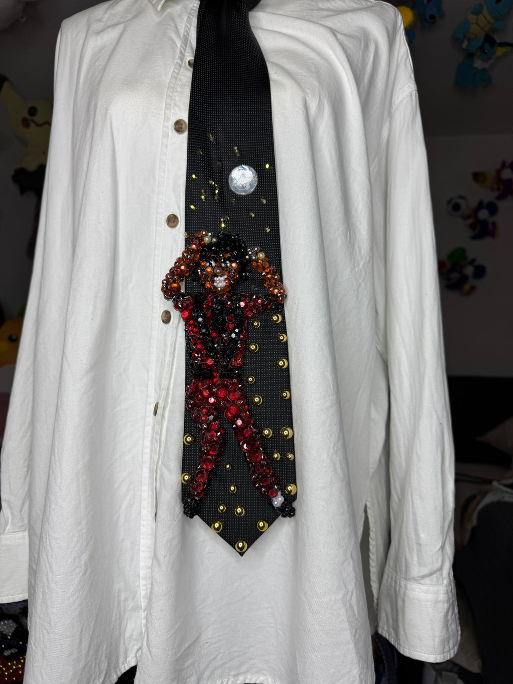 Dark Grey Michael Jackson Arm Over Head Thriller Pose Music Video Tie