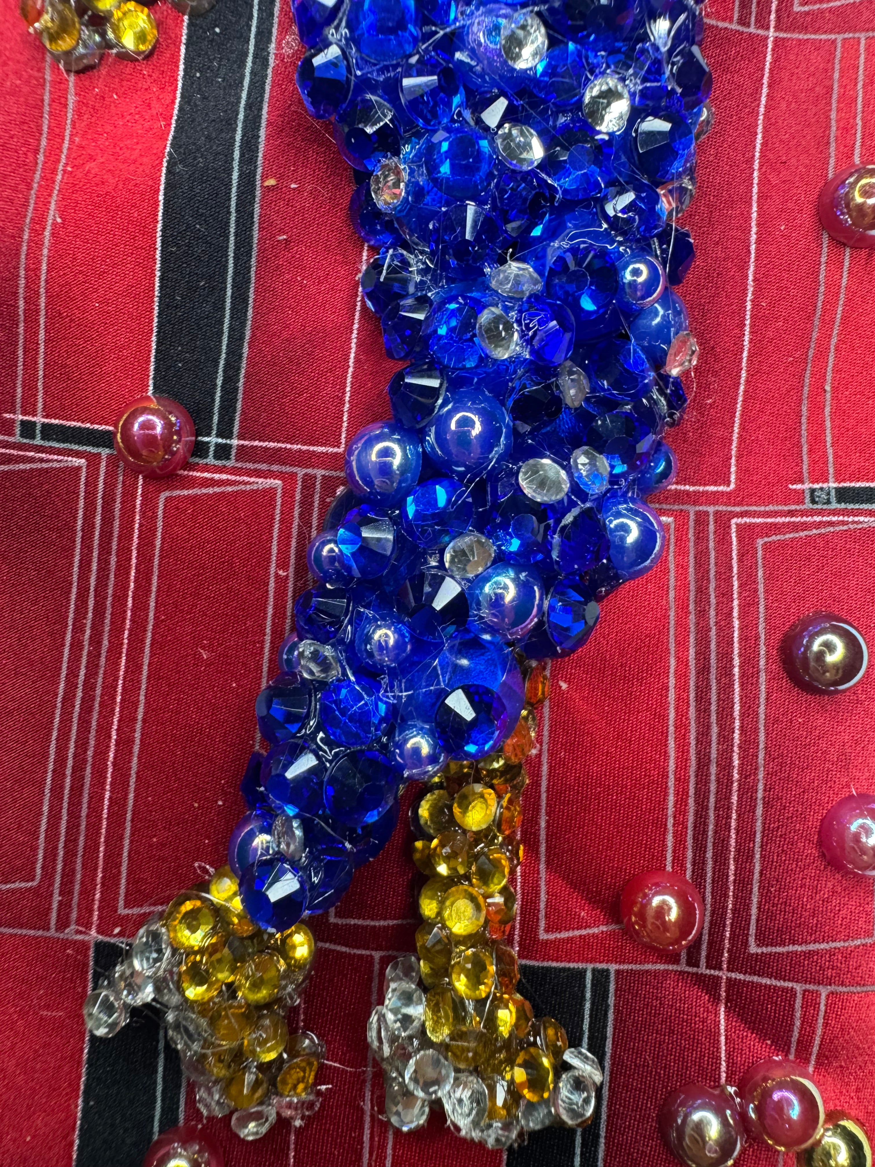 Red Whitney Houston in Full Shiny Blue Dress & Crystal High Heels Singing Live Tie