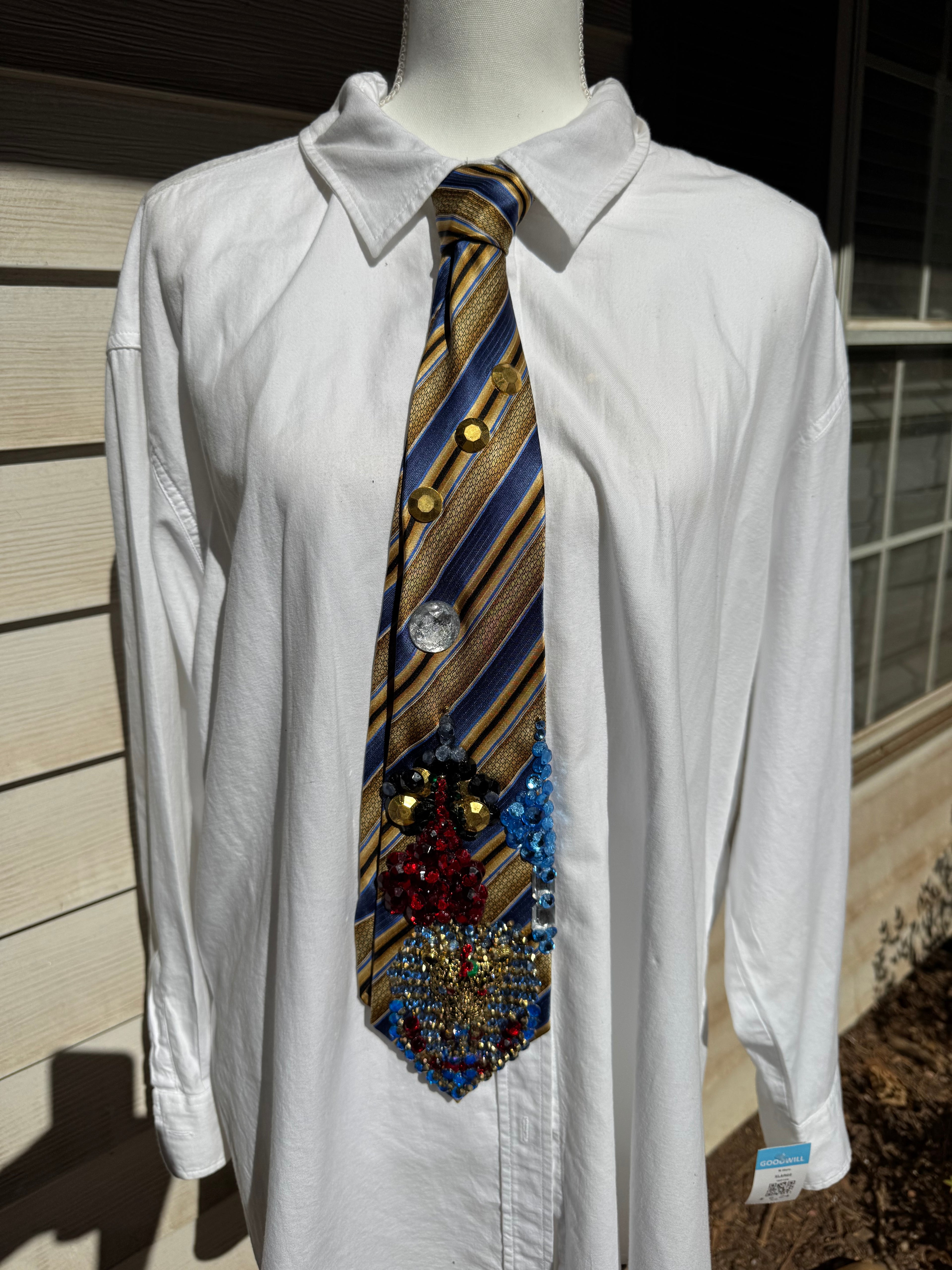 Gold and Blue Egyptian Striped Jaguar Pharaoh Taj Mahal Kingdom Royalty Tie