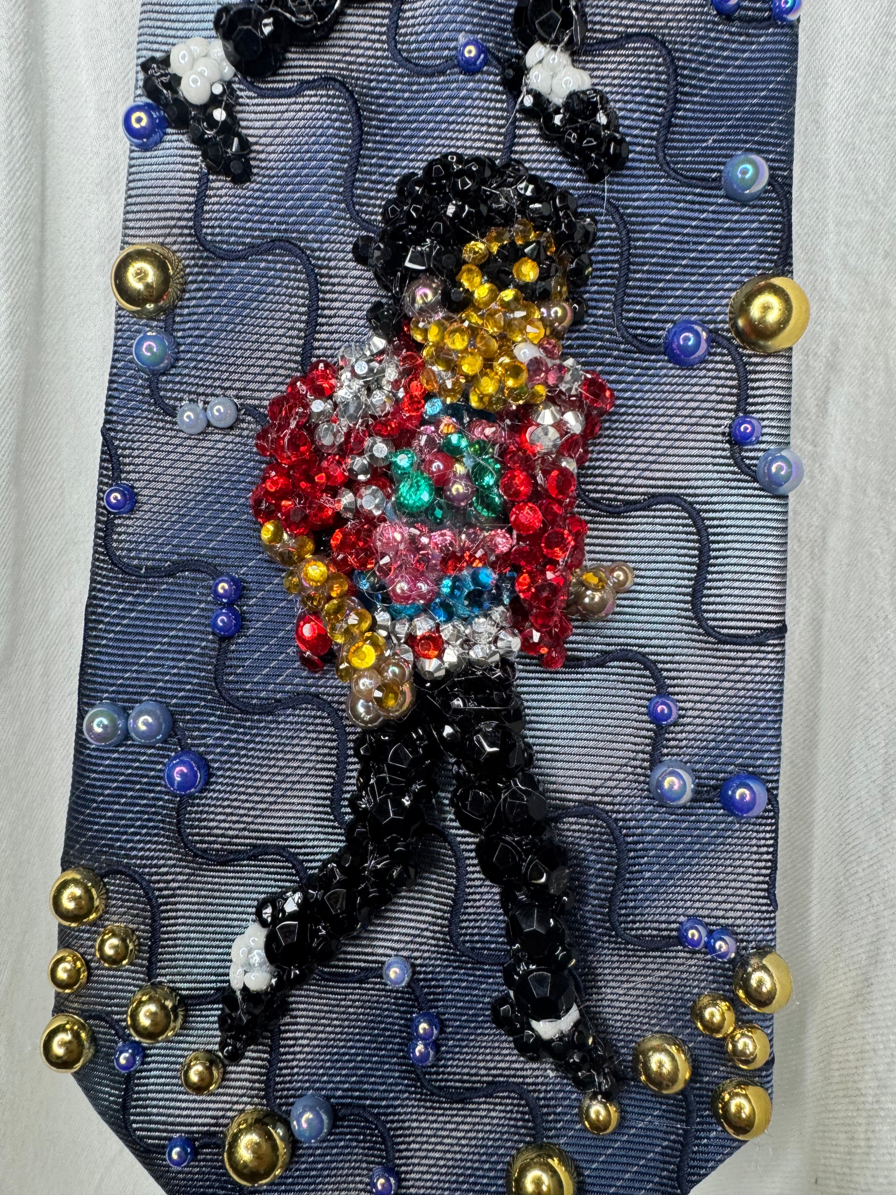 Navy Blue Wavy Striped Michael Jackson Double Dance Scene for Beat It Music Video Tie