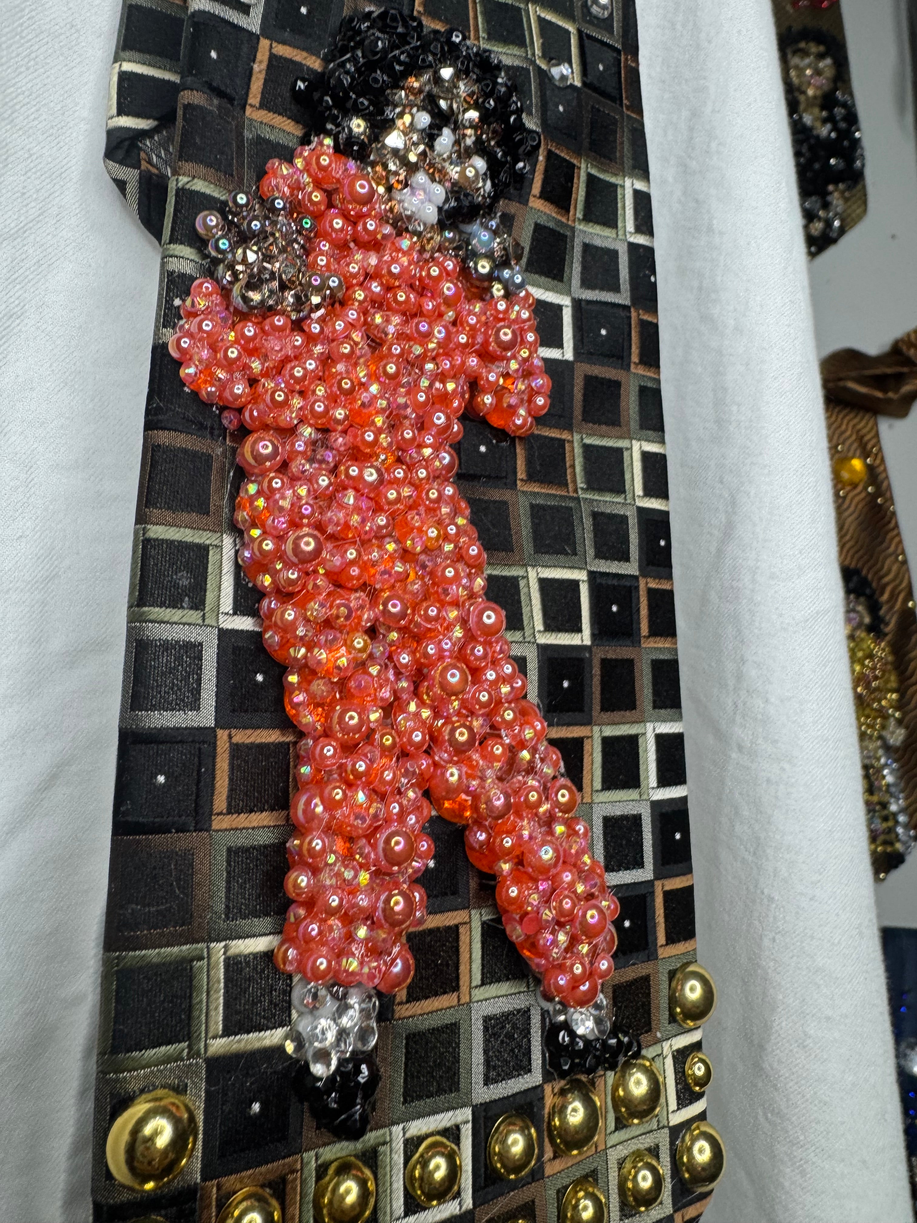 Black Michael Jackson Hitting Sideways Leg & Hand Out Stop Pose In Peach Space Jumpsuit Singing Workin Day n Night Victory Tour 1984 Tie