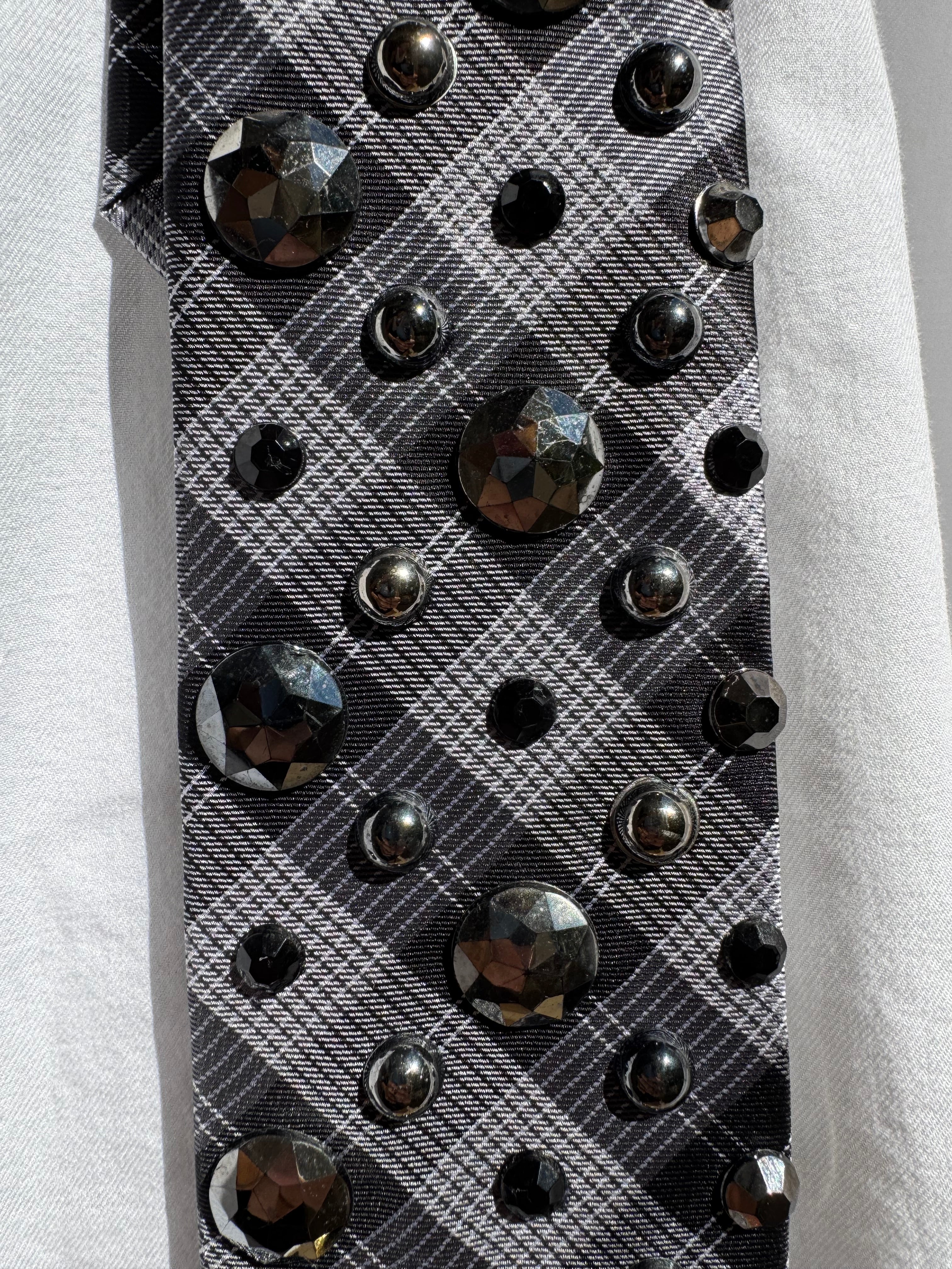 Grey and Black Plaid King of Hearts High Class Royalty Tie