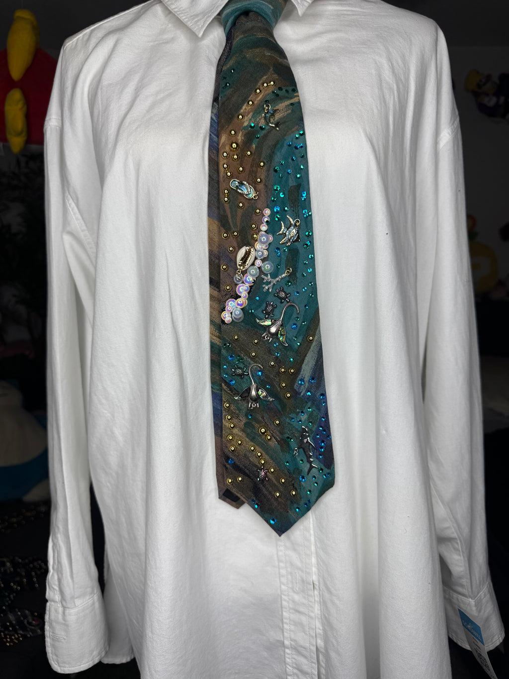Marbled Turquoise and Gold Ocean Floor Royalty Nature Tie