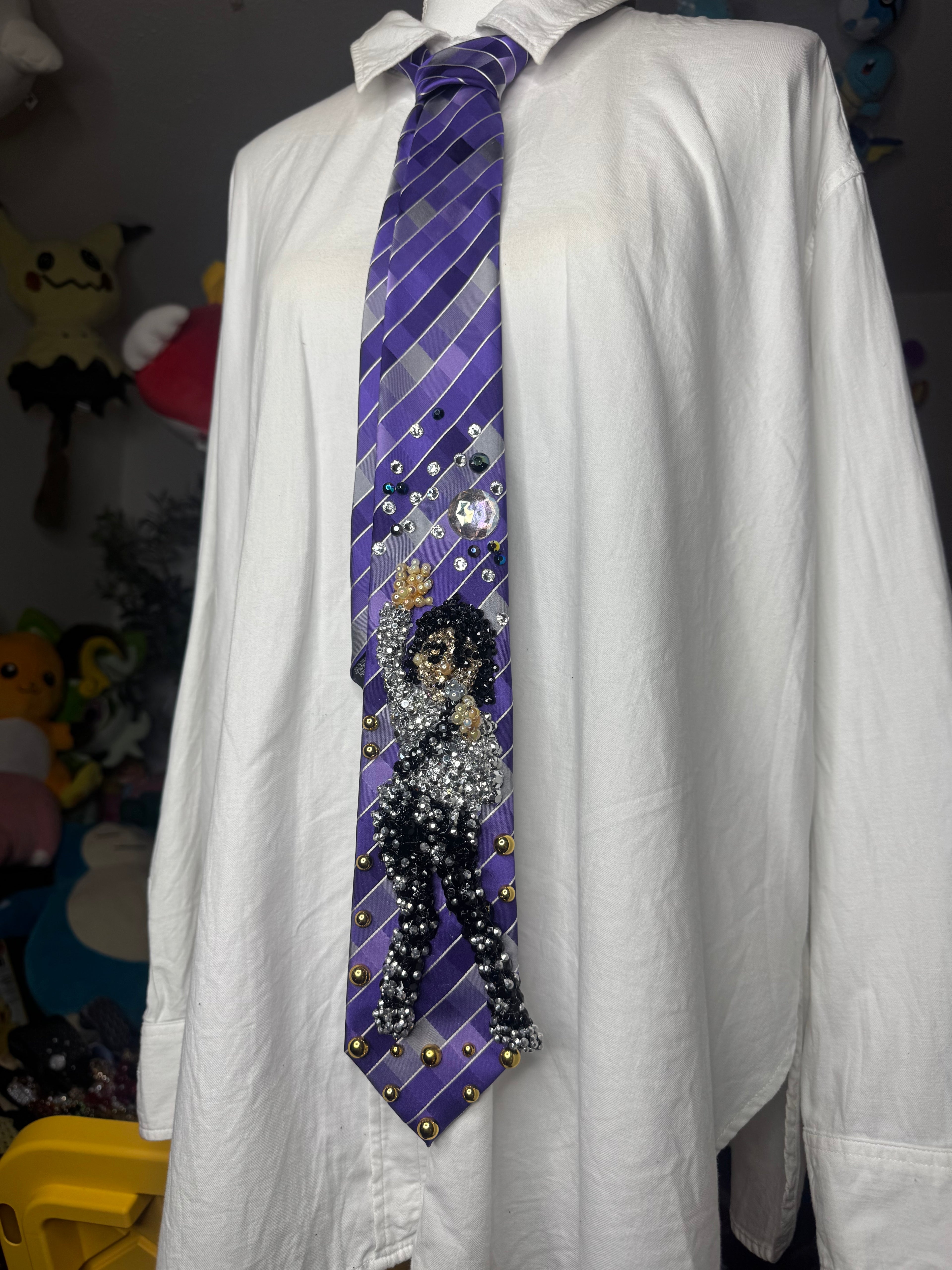 Purple Michael Jackson Hand to Sky Pose Human Nature Bad Tour Wembly Concert 1979 Tie