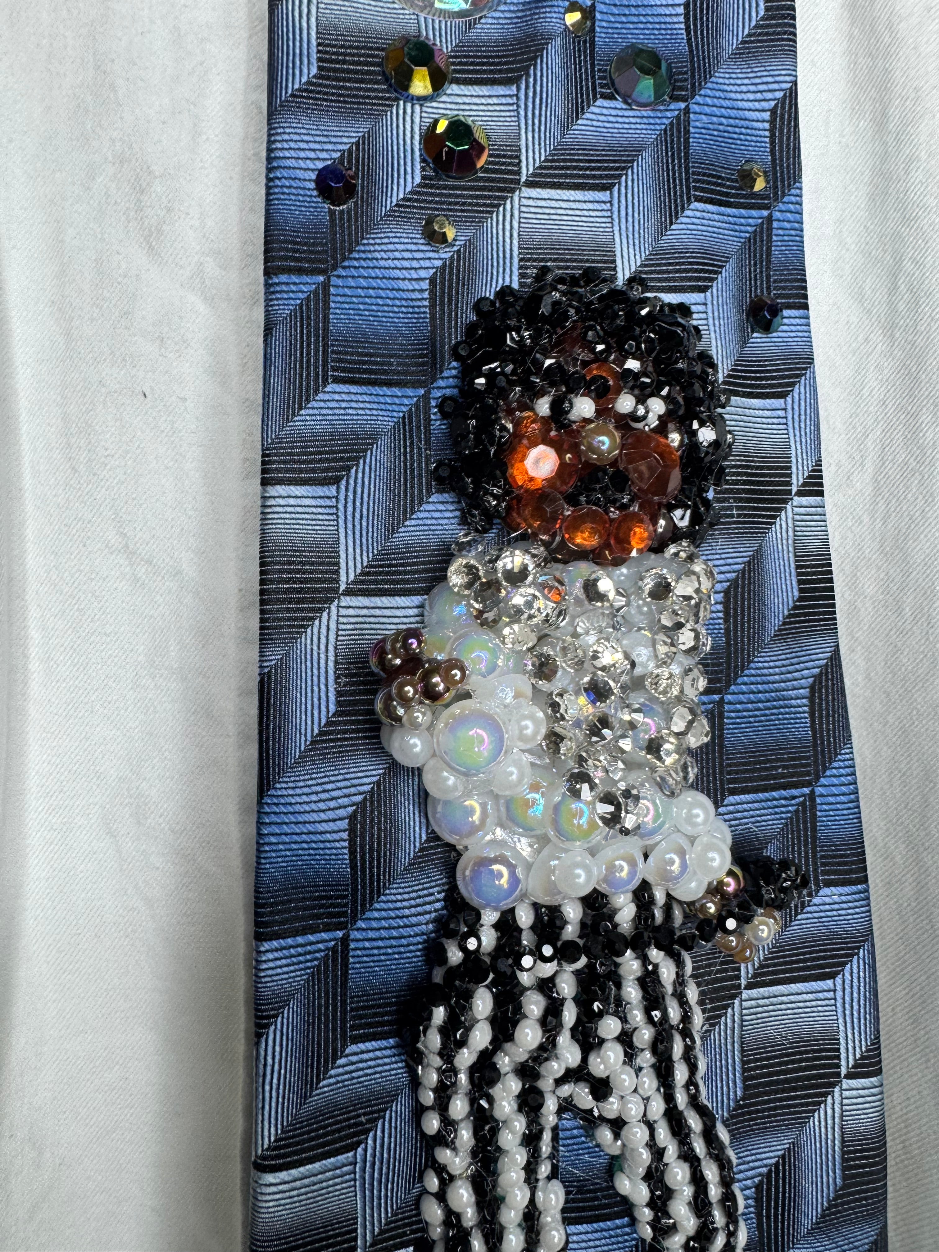 Navy Blue Michael Jackson Dancing in Striped Pants Victory Tour 1984 Tie
