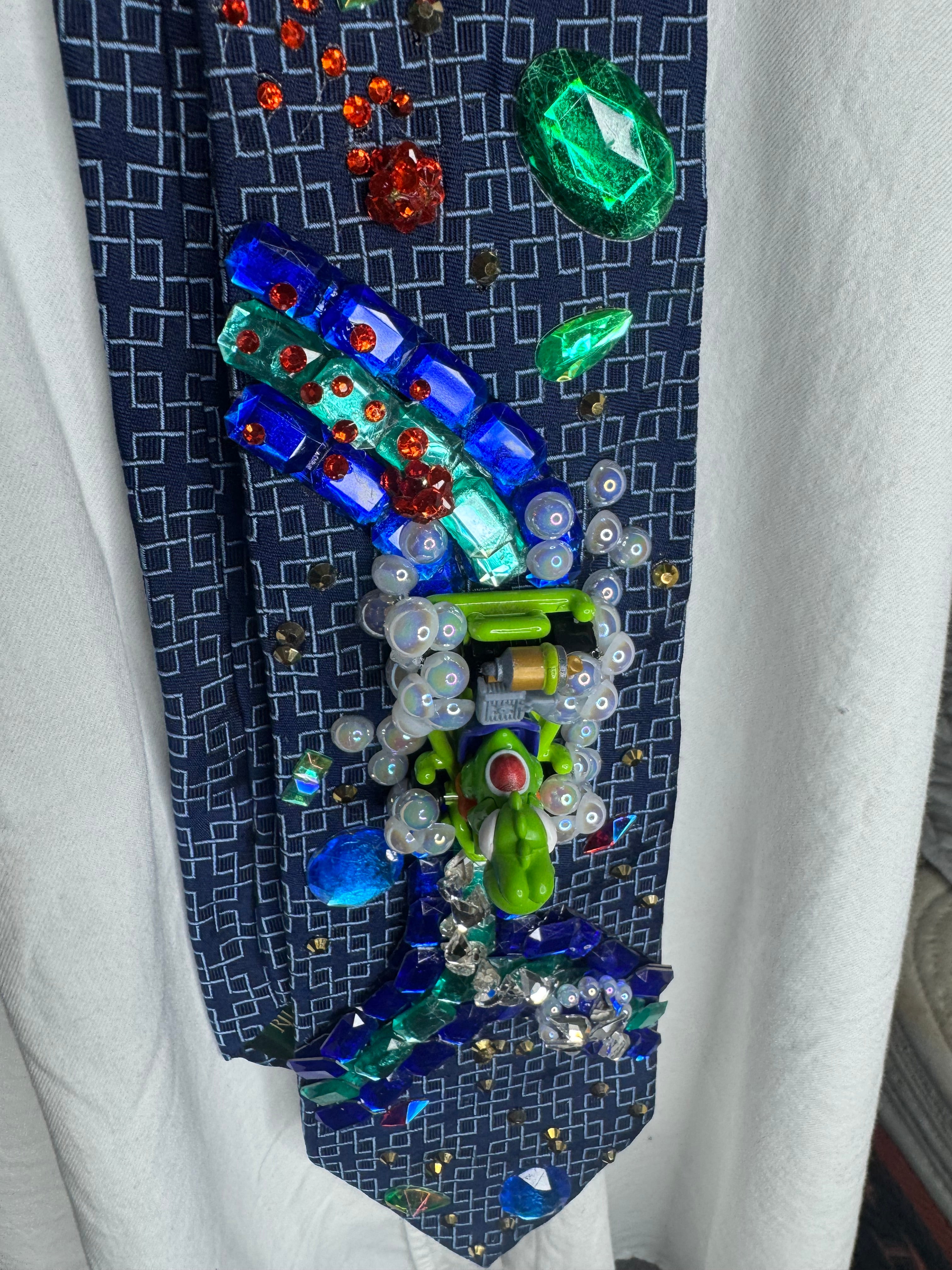 Navy Blue Yoshi Throwing Blue Shell on Icy Glacier Road 200cc Mario Kart Tie