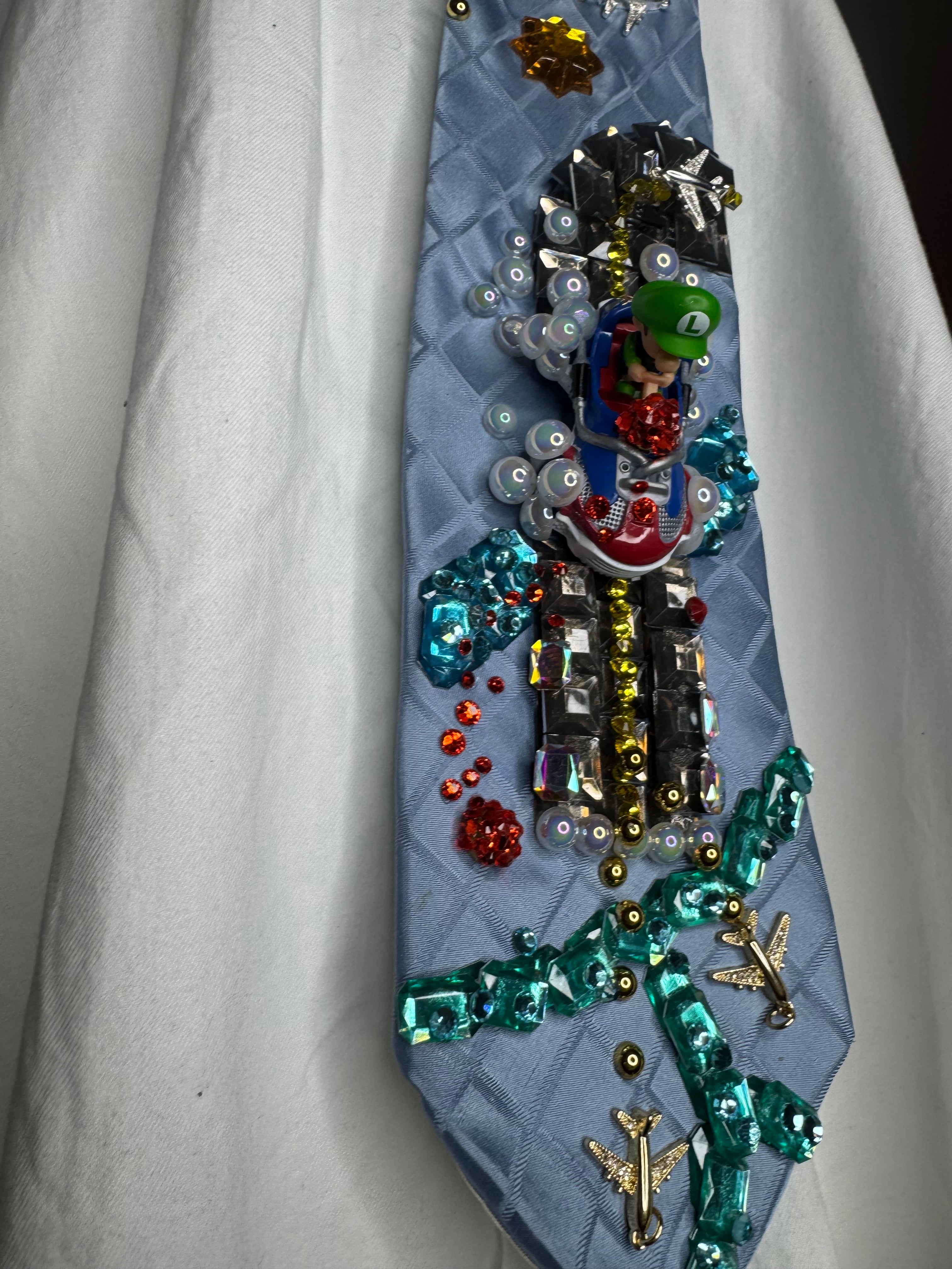 Sky Blue Baby Luigi About to Take Fly On Sunshine Airport 200cc Mario Kart Tie