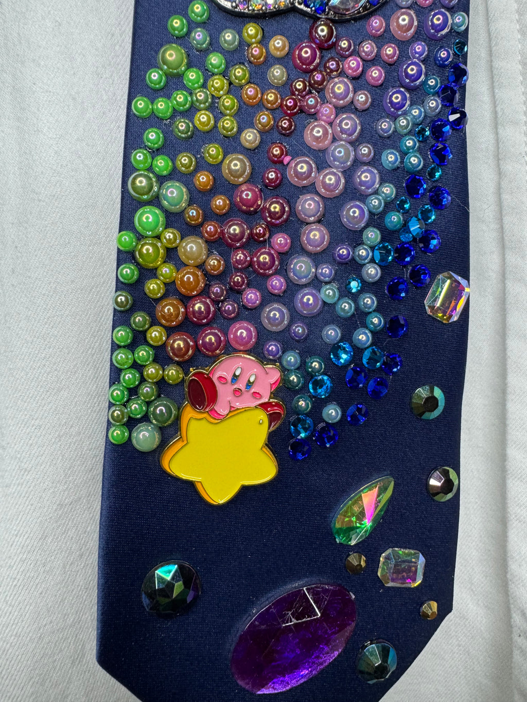 Navy Blue Kirby on Star Leaving Rainbow Stardust Anime Tie