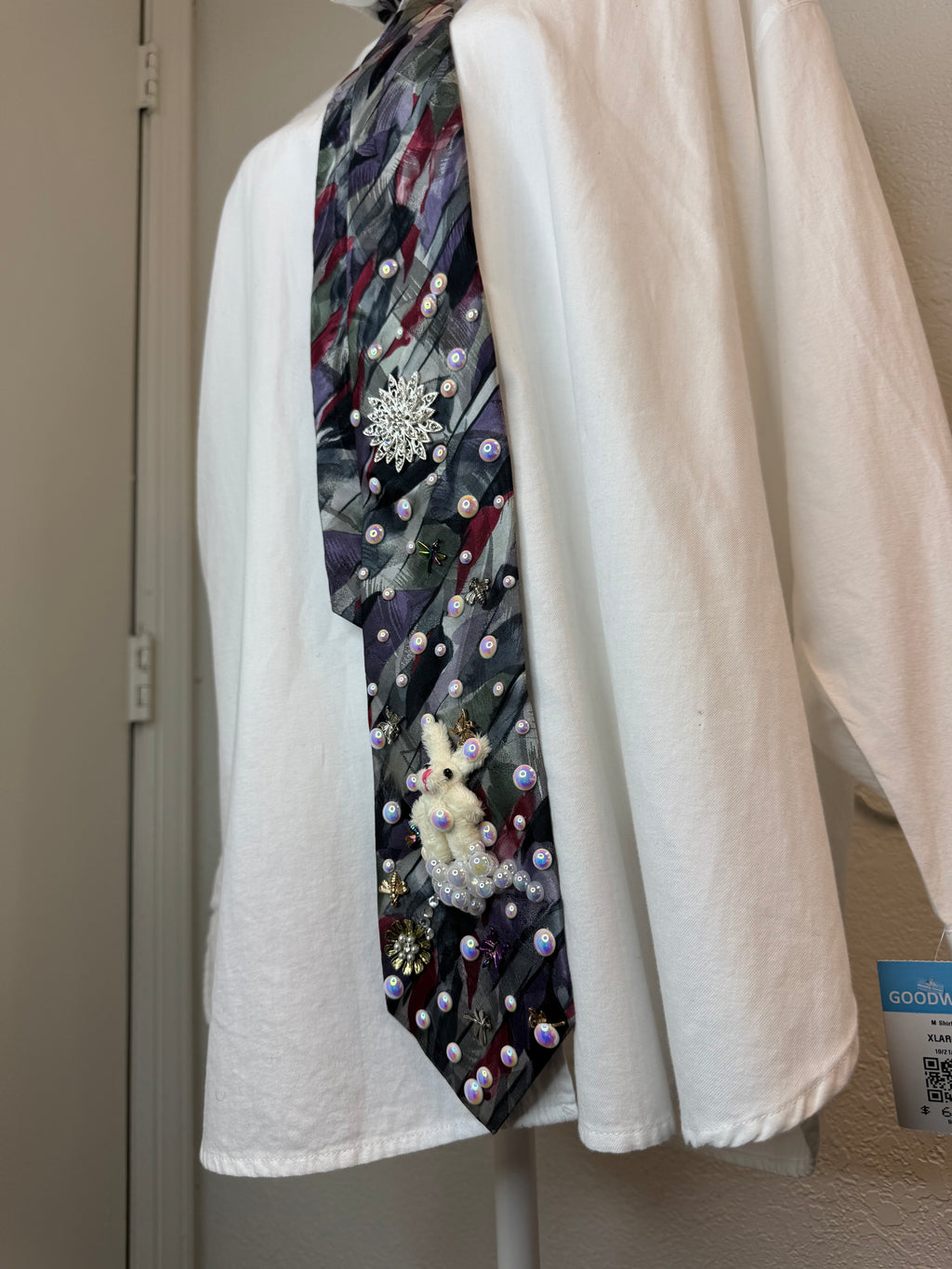 Grey and Purple Winter Snow Bunny Nature Royalty Christmas Tie
