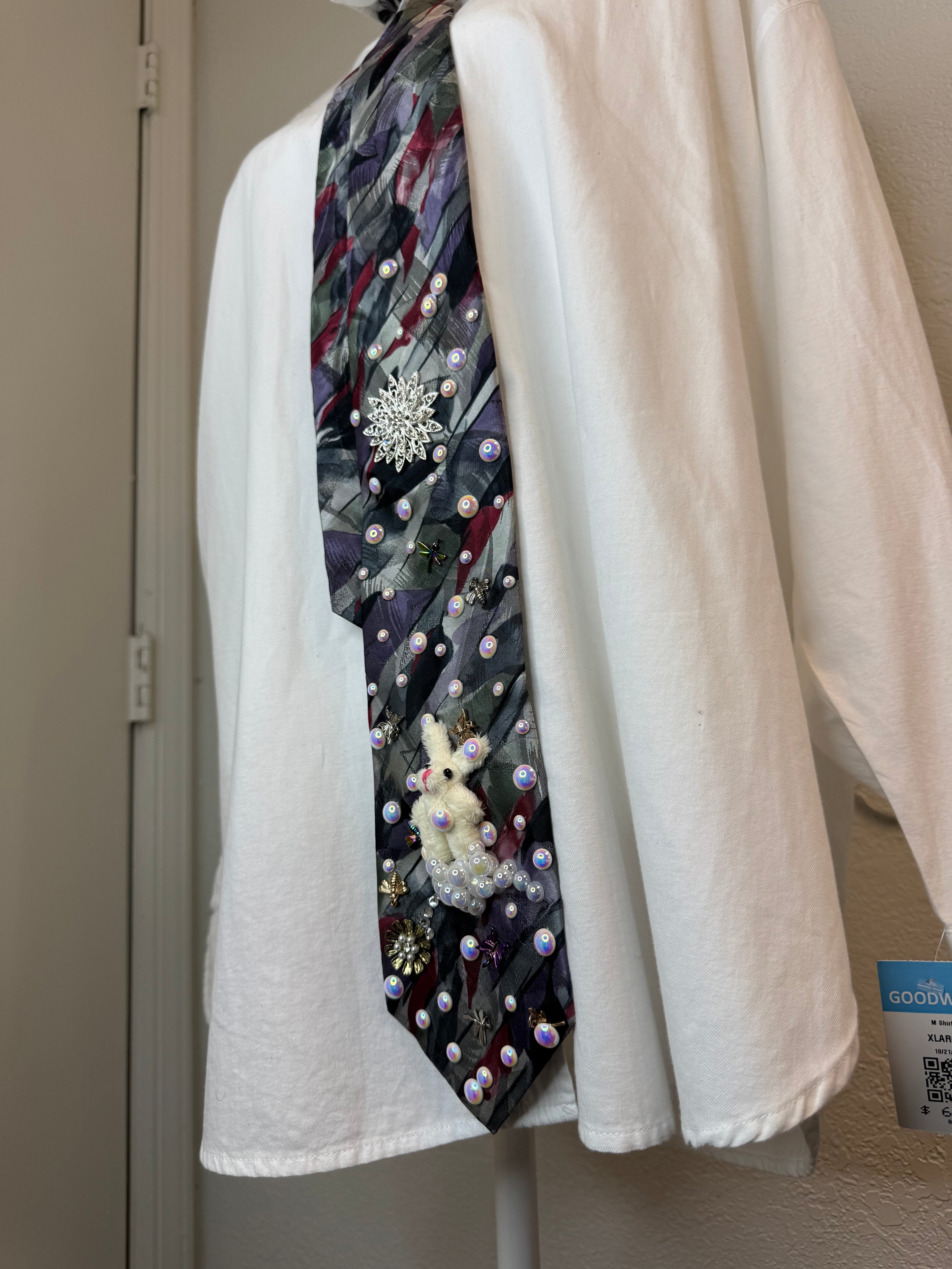 Grey and Purple Winter Snow Bunny Nature Royalty Christmas Tie