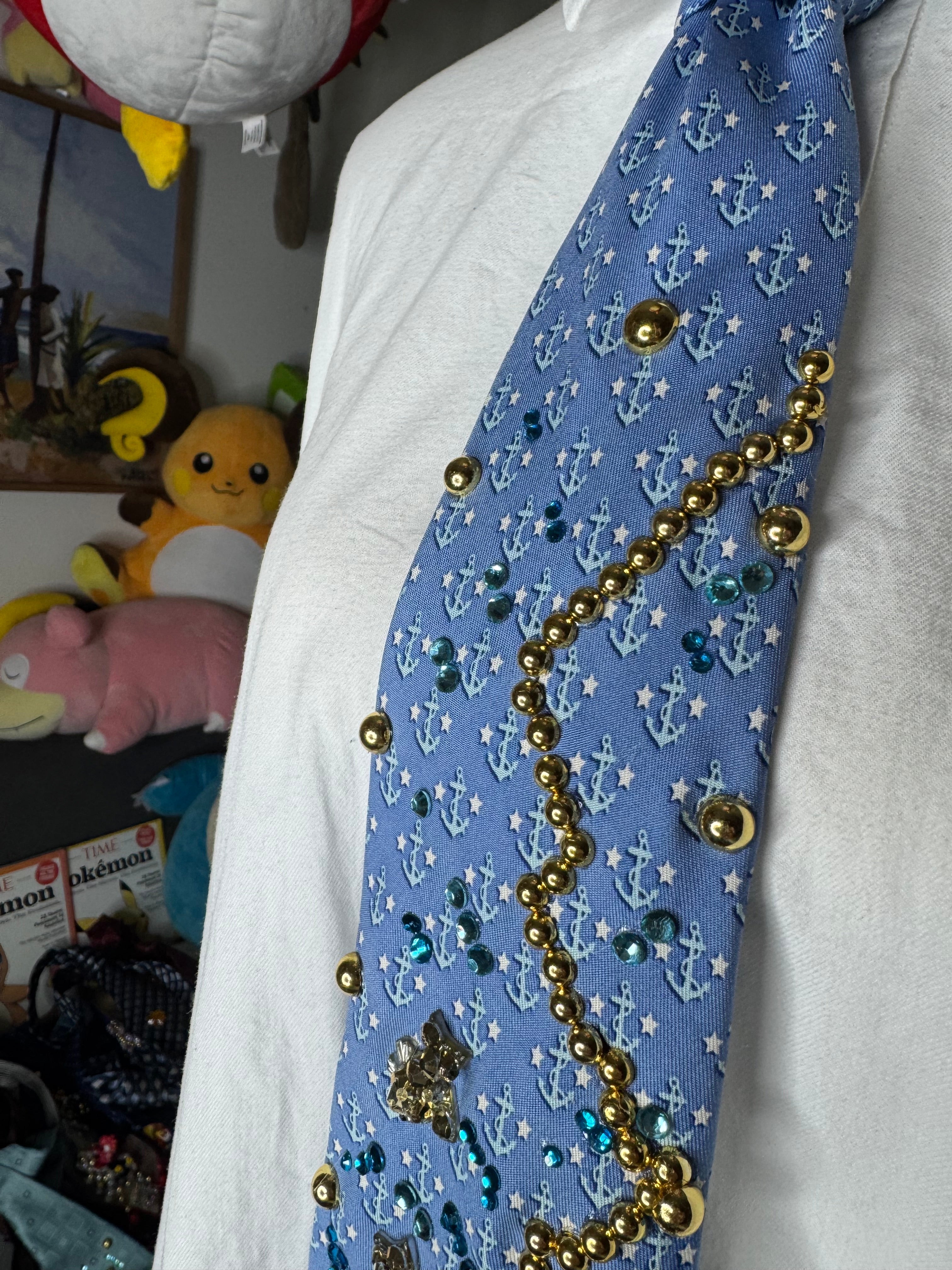 Light Blue Anchor Print Ocean Floor Diamond Anchor Nautical Royalty Tie