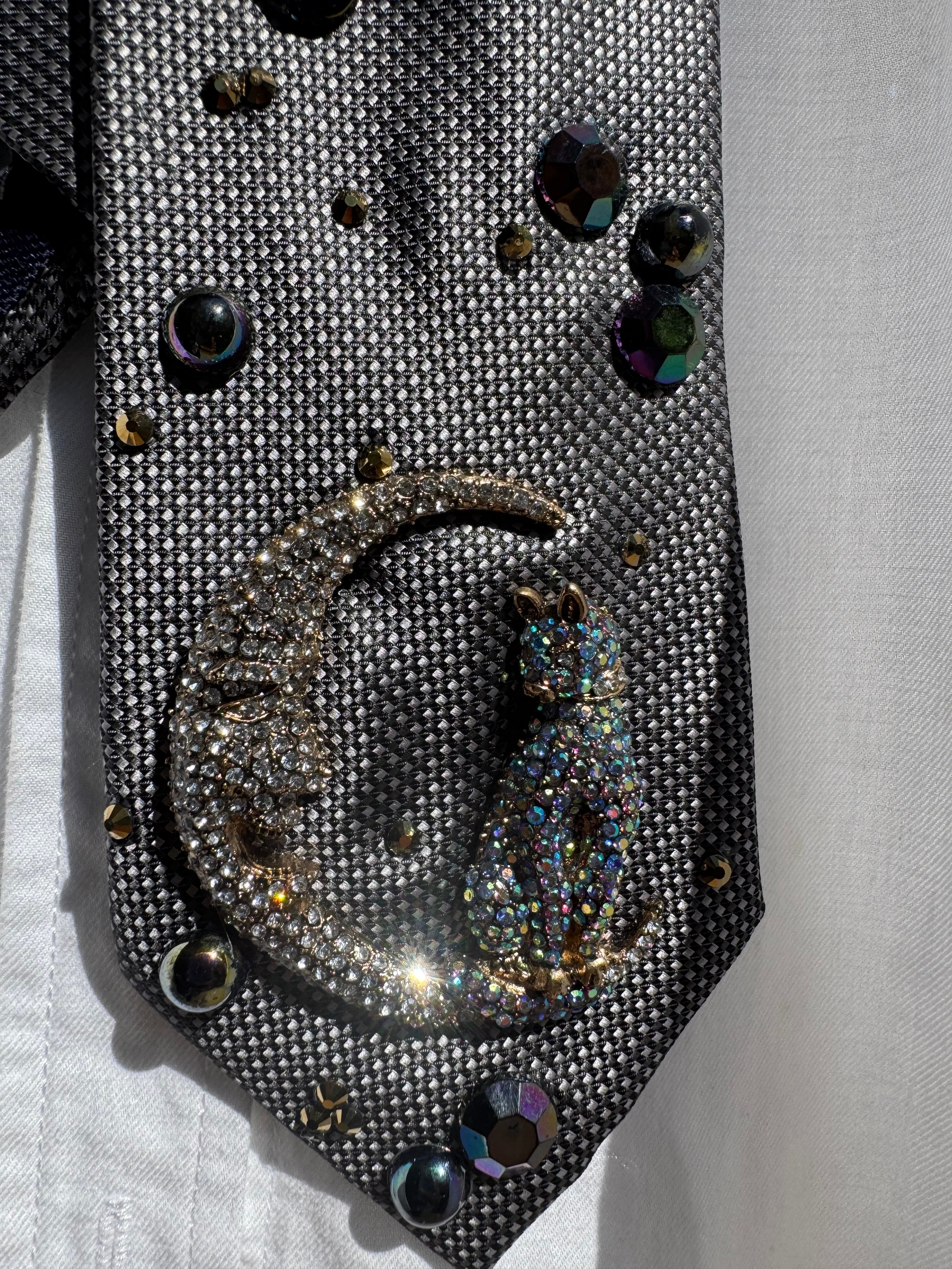 Grey Cat on Moon Outter Space Royalty Space Tie