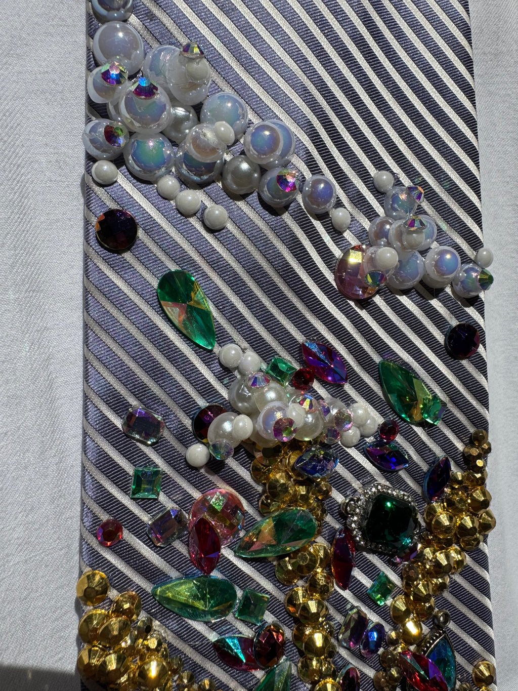 Grey and White Striped Bursting Tropical Treasure Box Royalty Tie