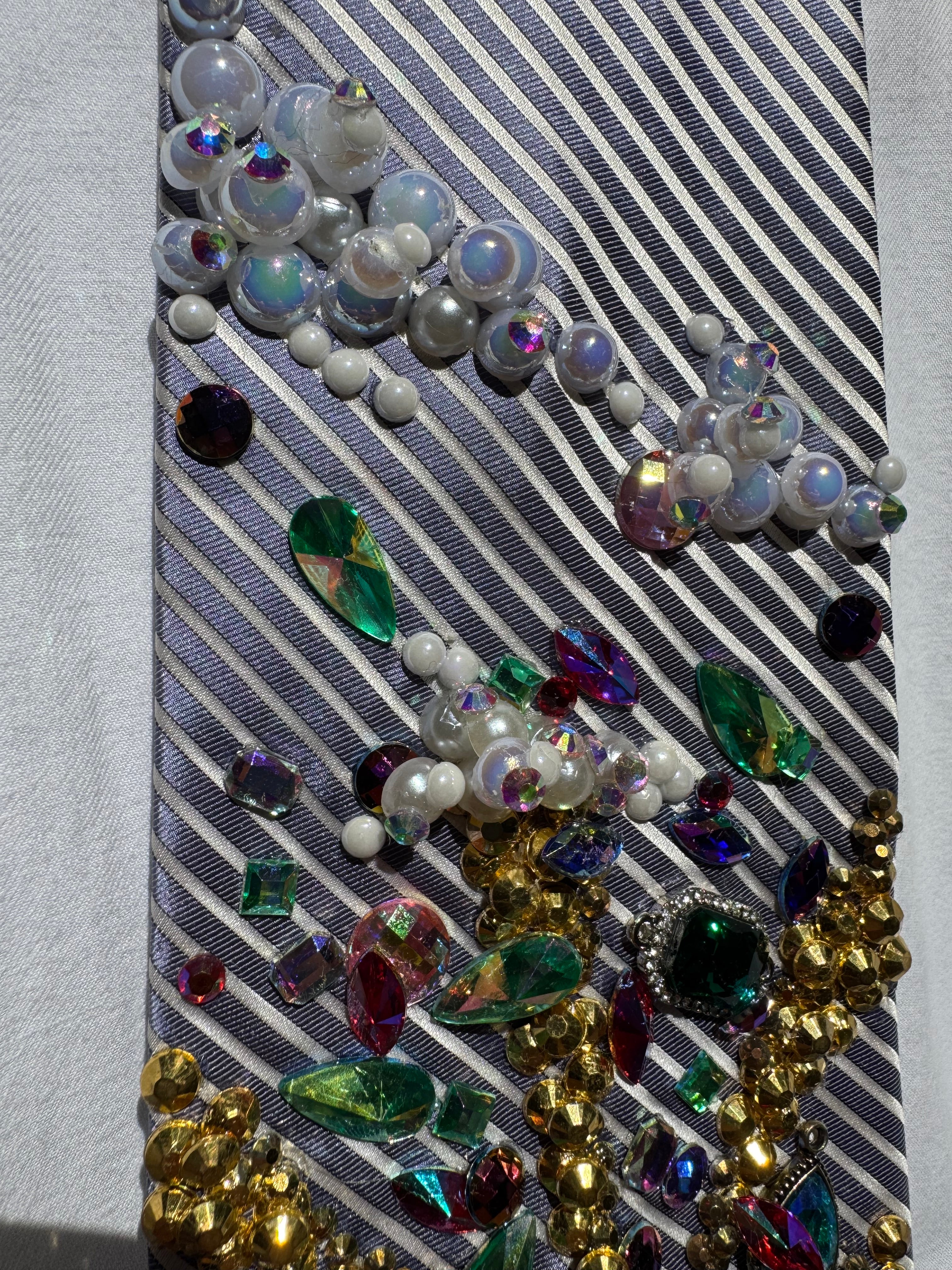 Grey and White Striped Bursting Tropical Treasure Box Royalty Tie