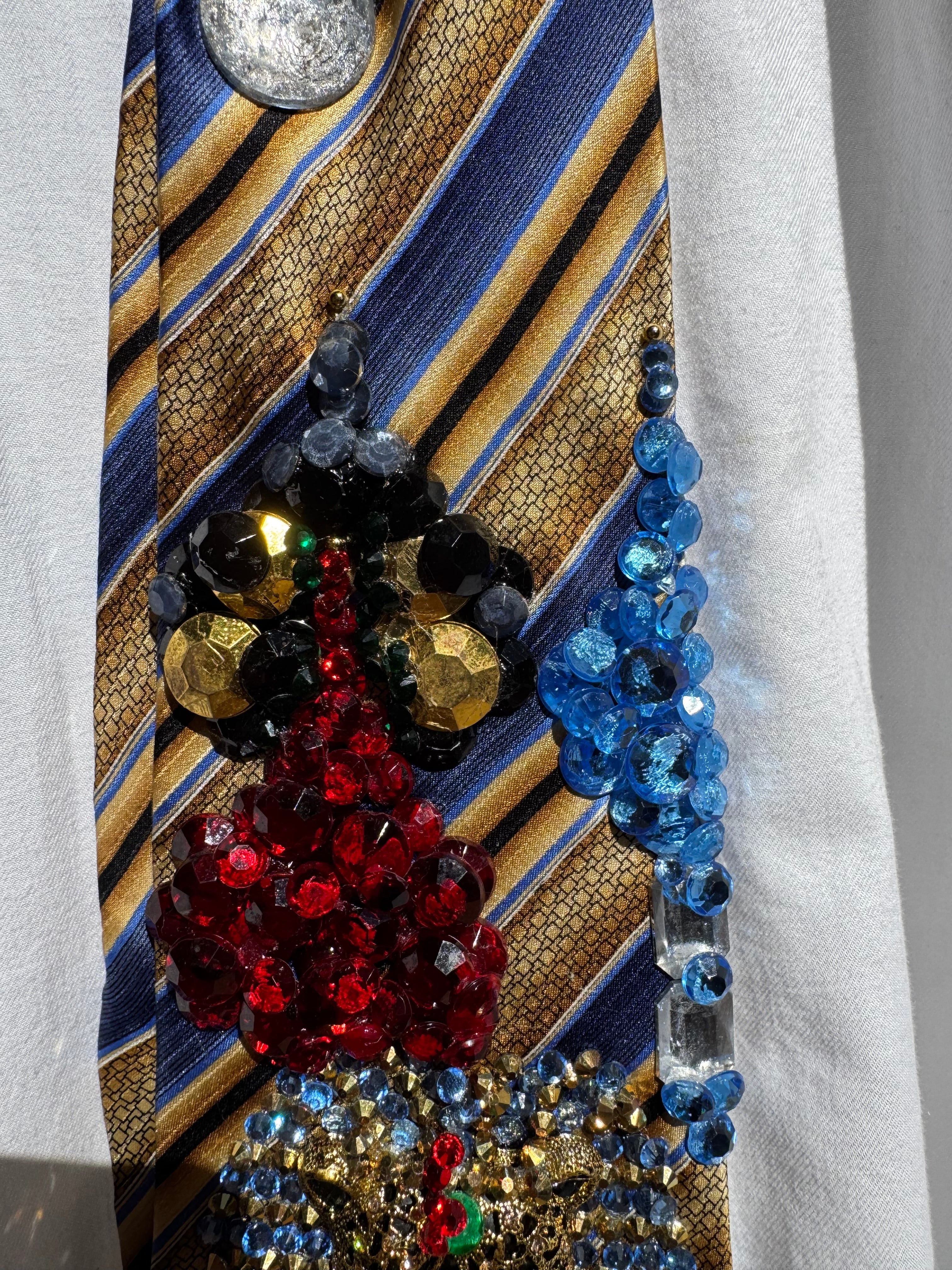 Gold and Blue Egyptian Striped Jaguar Pharaoh Taj Mahal Kingdom Royalty Tie