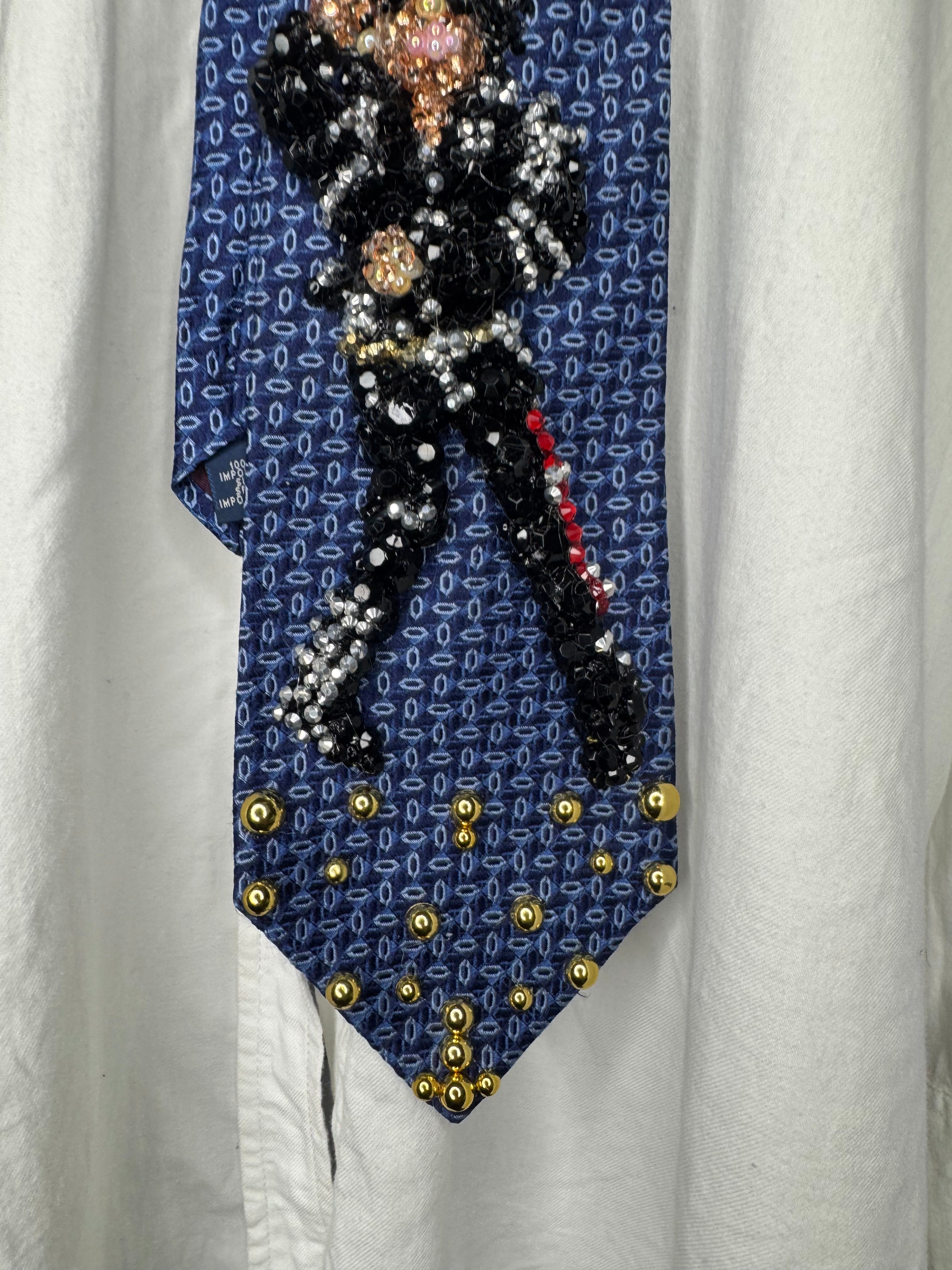 Navy Blue Michael Jackson Arms Over Face and Chest Pose Bad Music Video Tie