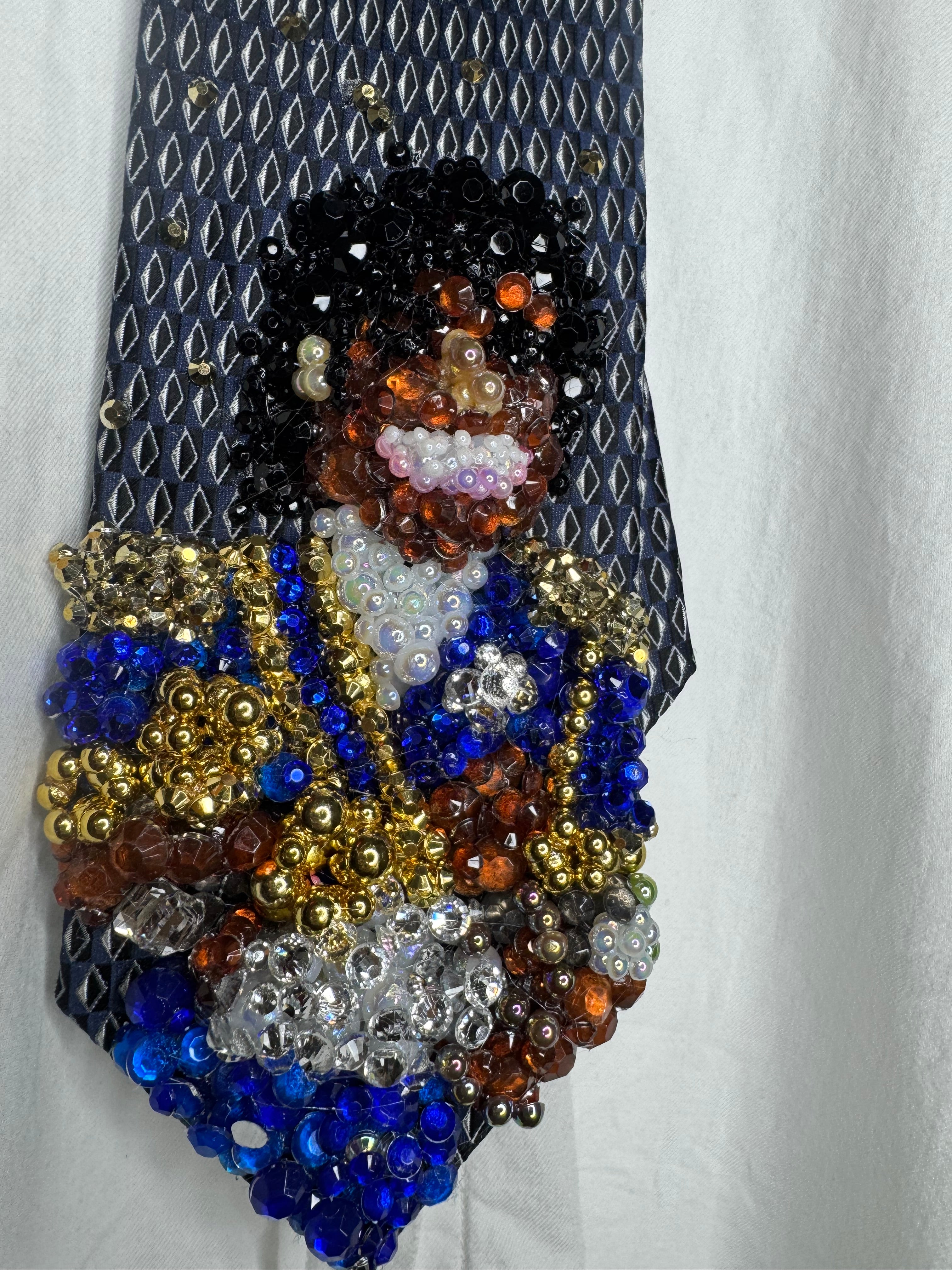 Navy Blue Michael Jackson Holding His Grammy Trophies Smiling 1984 Thriller Era Tie