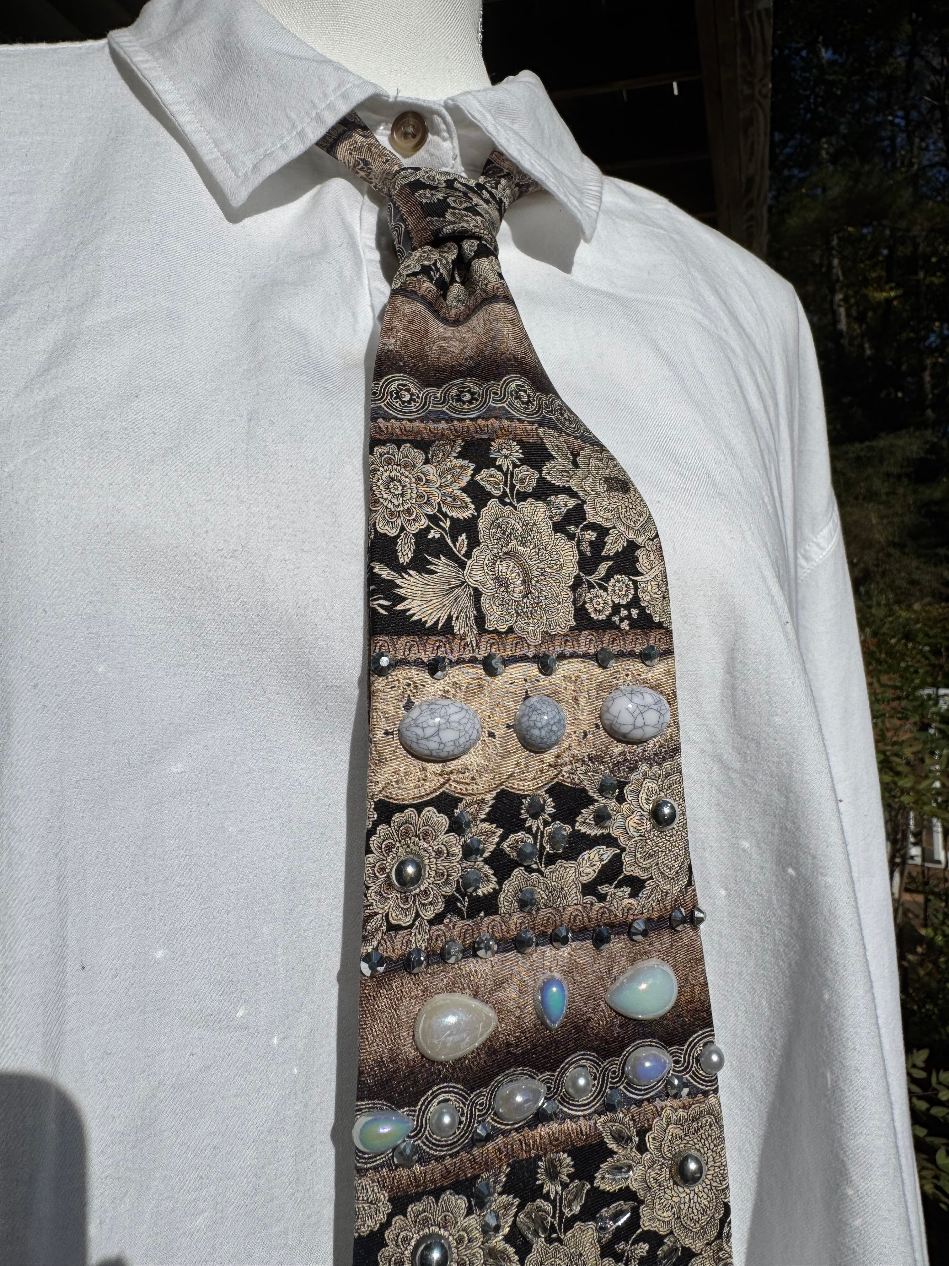 White and Black Vintage Floral Print White Buffalo Wild West Tie