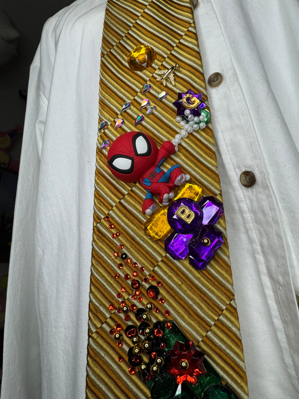 Yellow and Gold Spiderman Saving Burning HQ Building Tie