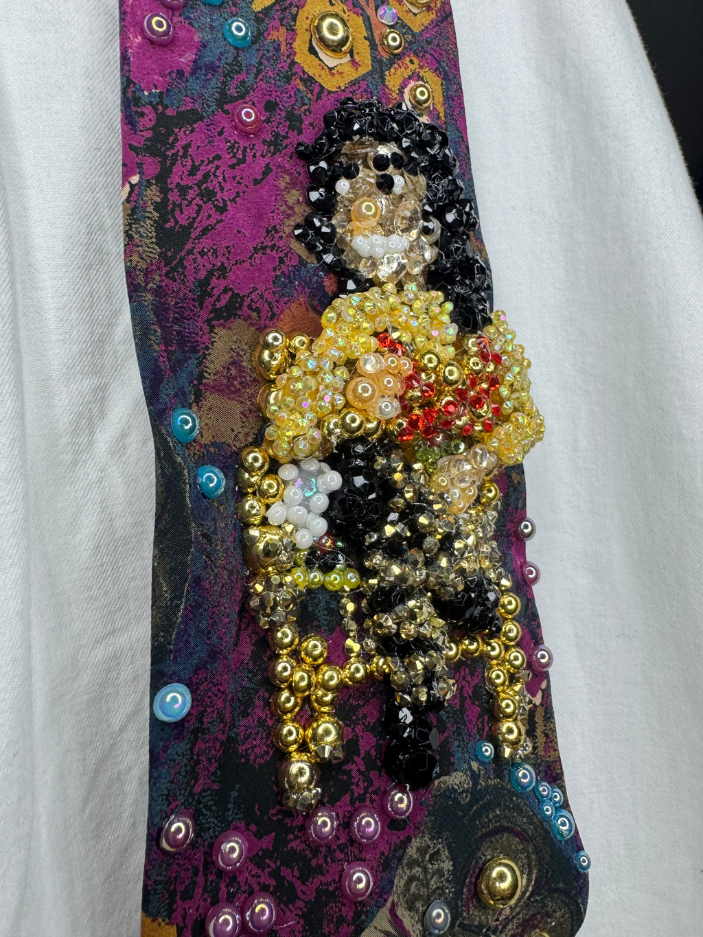 Magenta Marbled Michael Jackson Sitting in Golden Chair Performing Remember the Time with Sprain Ankle 1993 Tie