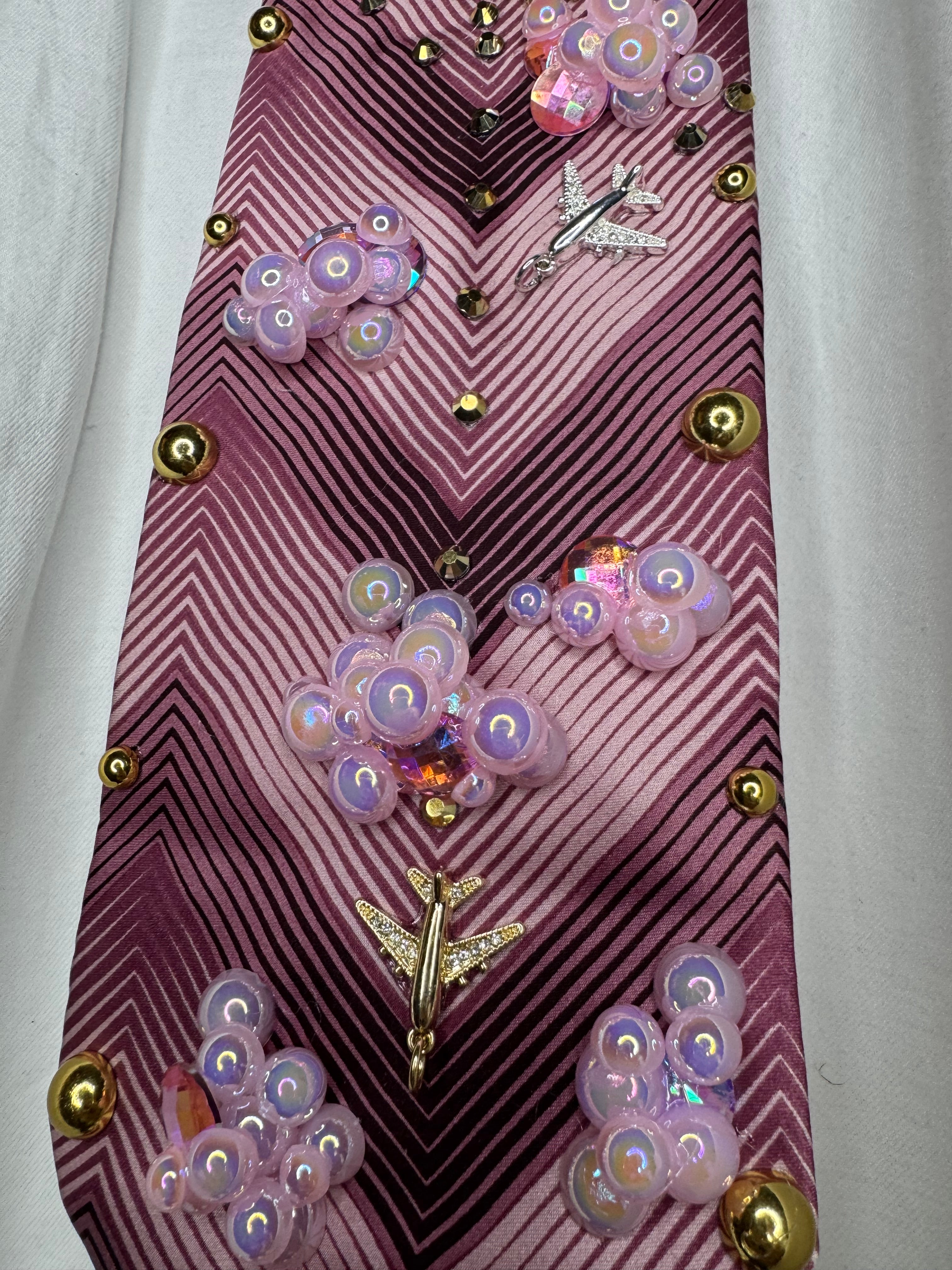Hot Pink Fast Forward Jewel Clouds and Airplanes Pilot Tie