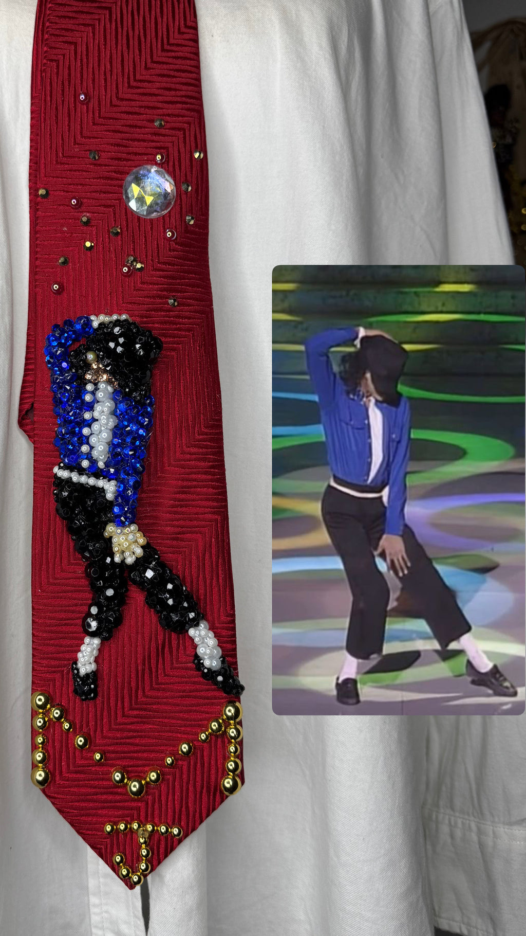 Red Michael Jackson Hitting Stretched Hand Over Crotch Pose to TWYMMF Grammy Awards Tie