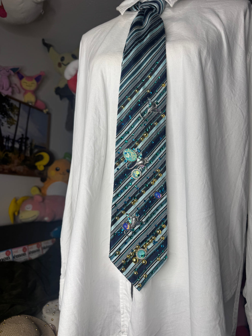 Tri Tone Striped Turquoise Aquatic Stingray Royalty Tie