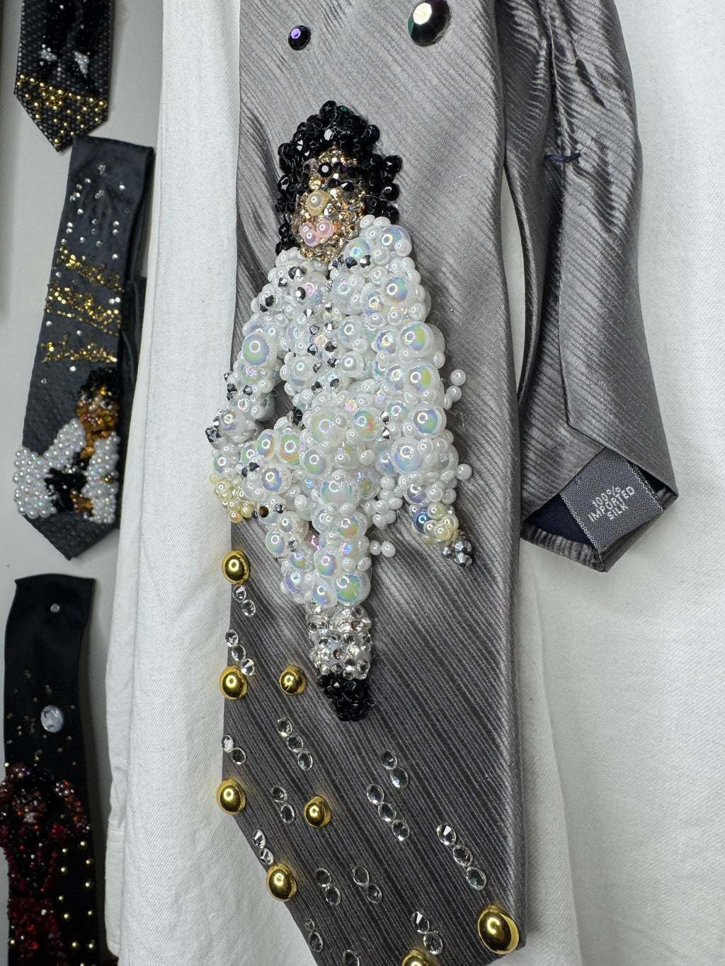 Metallic Grey Michael Jackson In the Air In All White Jumpsuit Performing Workin Day n Night Bad Tour 1988 Tie
