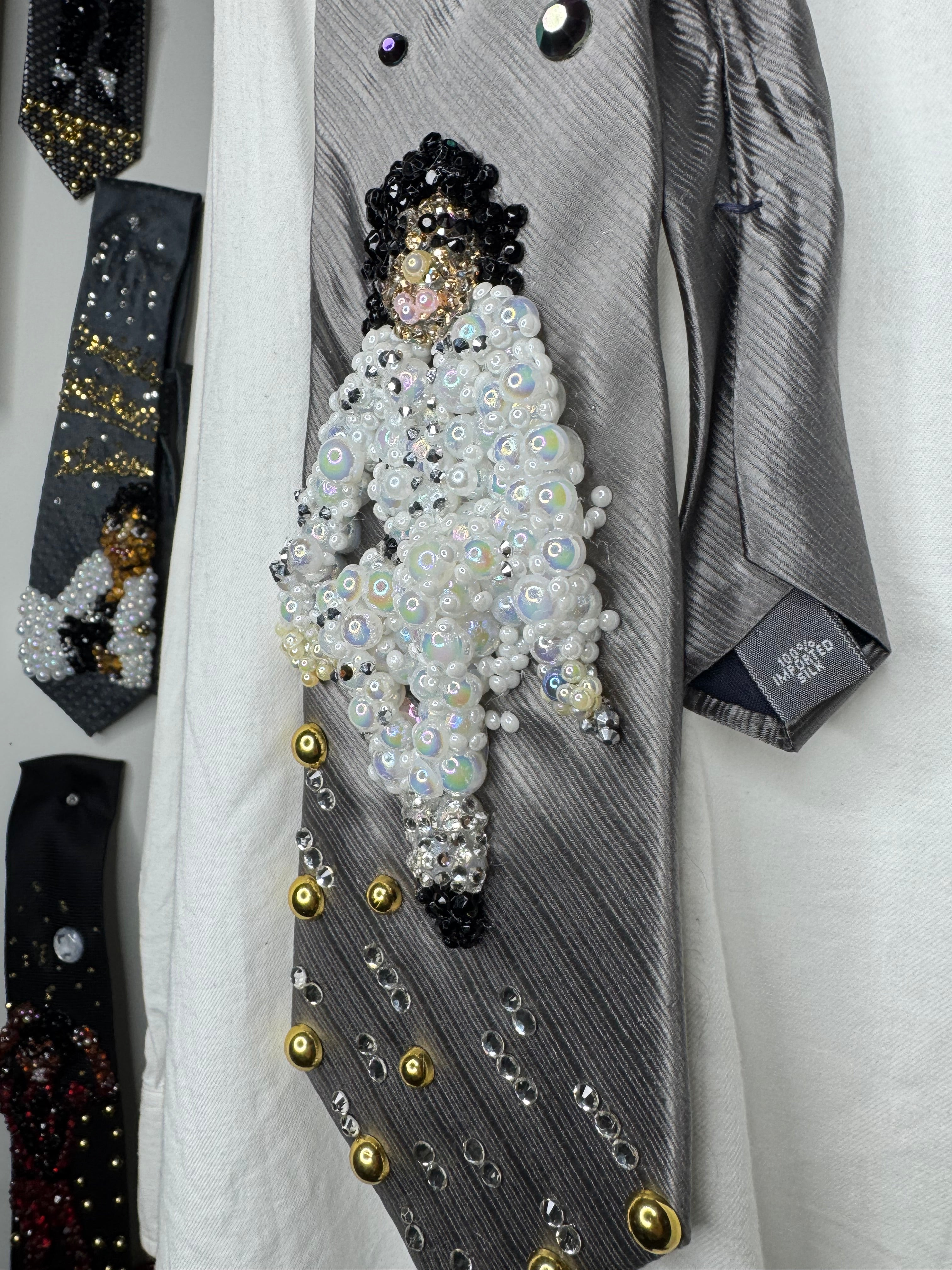 Metallic Grey Michael Jackson In the Air In All White Jumpsuit Performing Workin Day n Night Bad Tour 1988 Tie