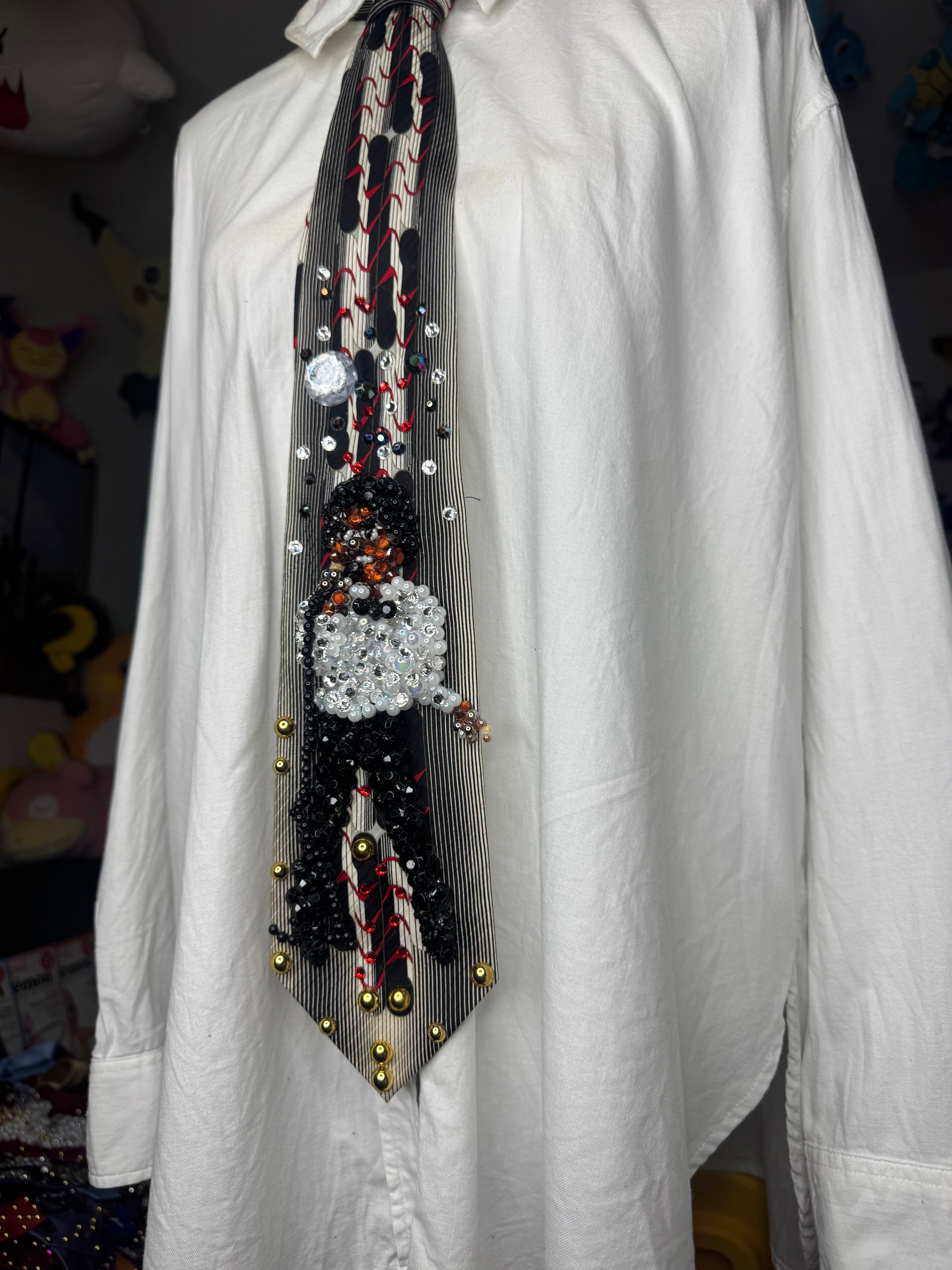 White and Black Michael Jackson Pointing Down Pose Destiny Tour 1979 Tie
