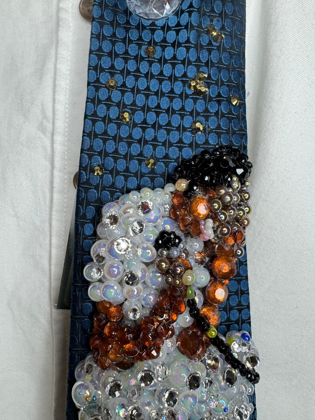 Midnight Blue Michael Jackson Hand Over Face Pose All White Rhinestone Outfit Triumph Tour Tie