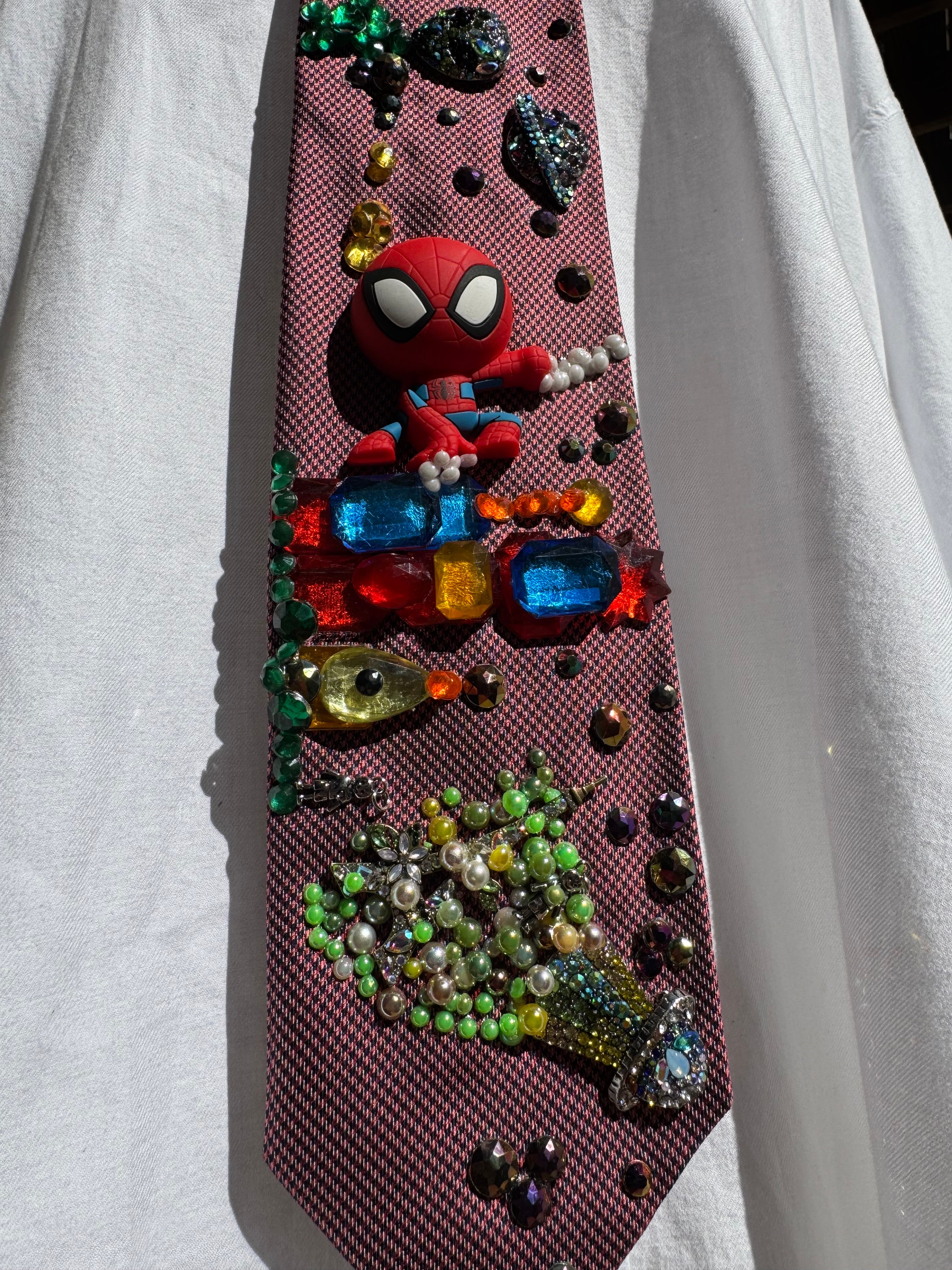 Red Spiderman Saving Paris France From Martian Invasion Spiderman Tie