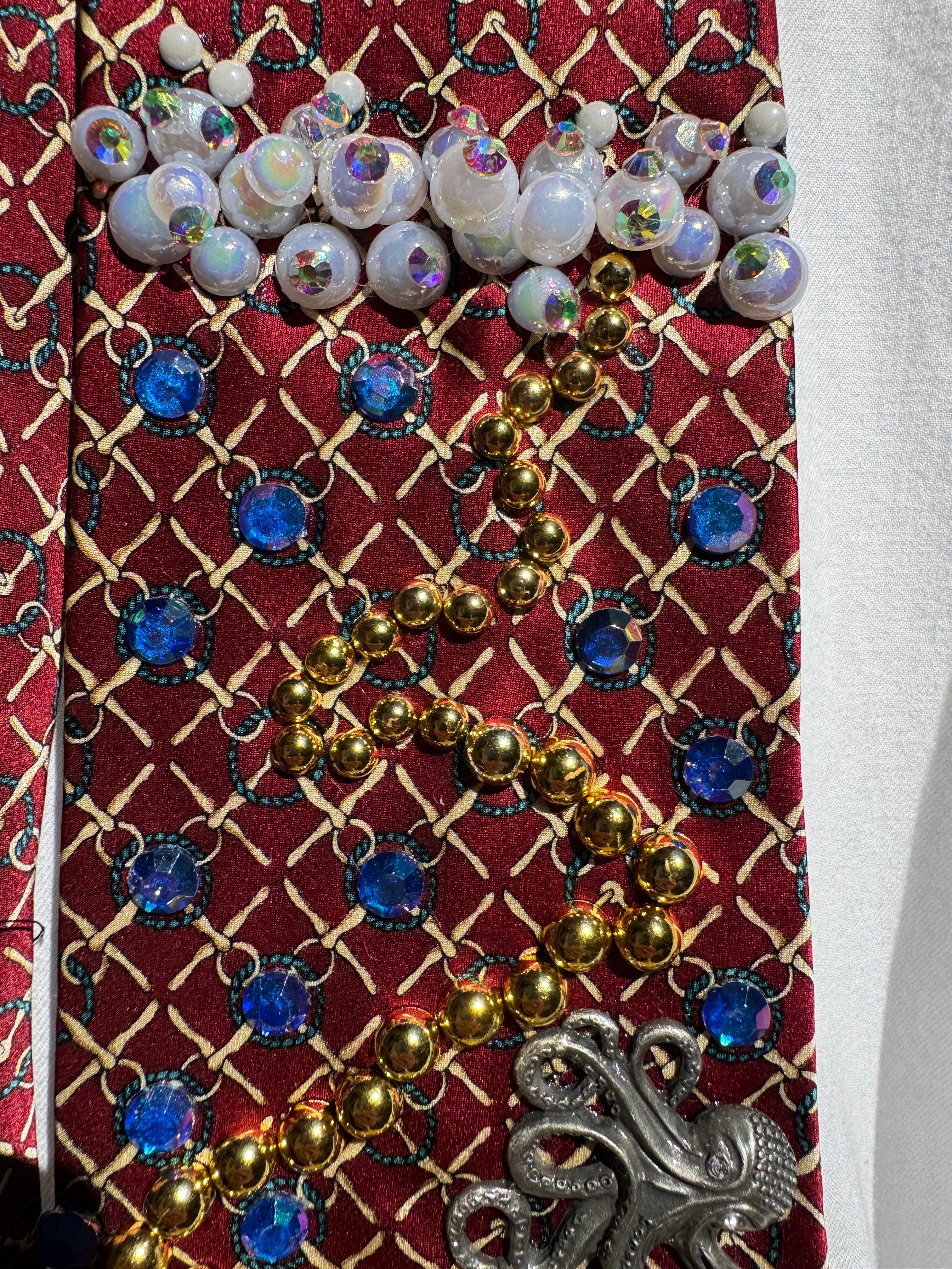 Red Ocean View Anchored Jackpot Royalty Nautical Tie