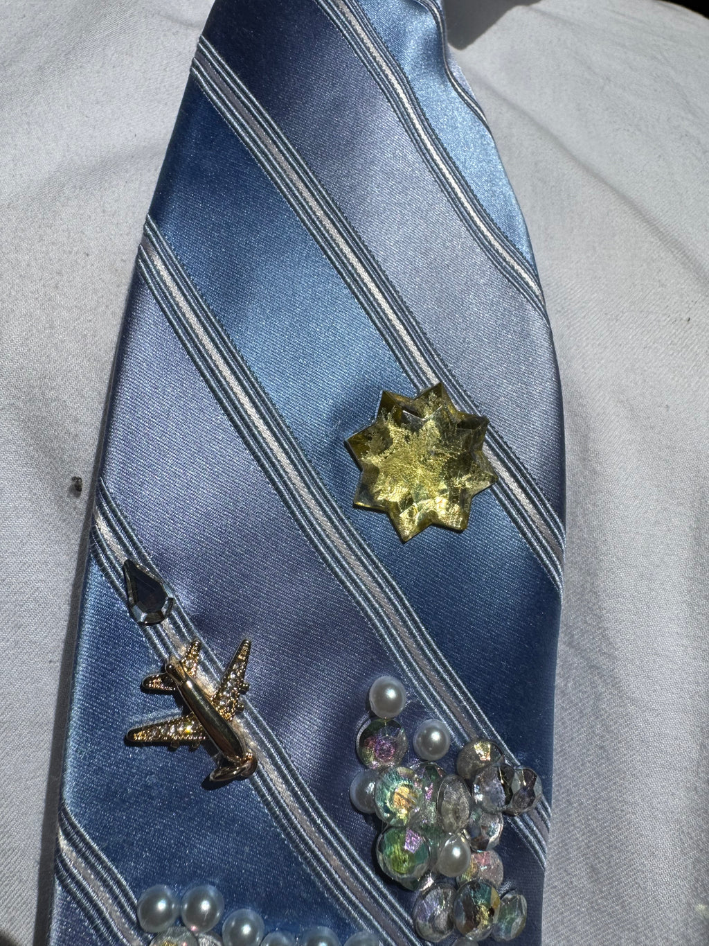 Light Blue Striped Clouds and Airplanes Pilot Tie