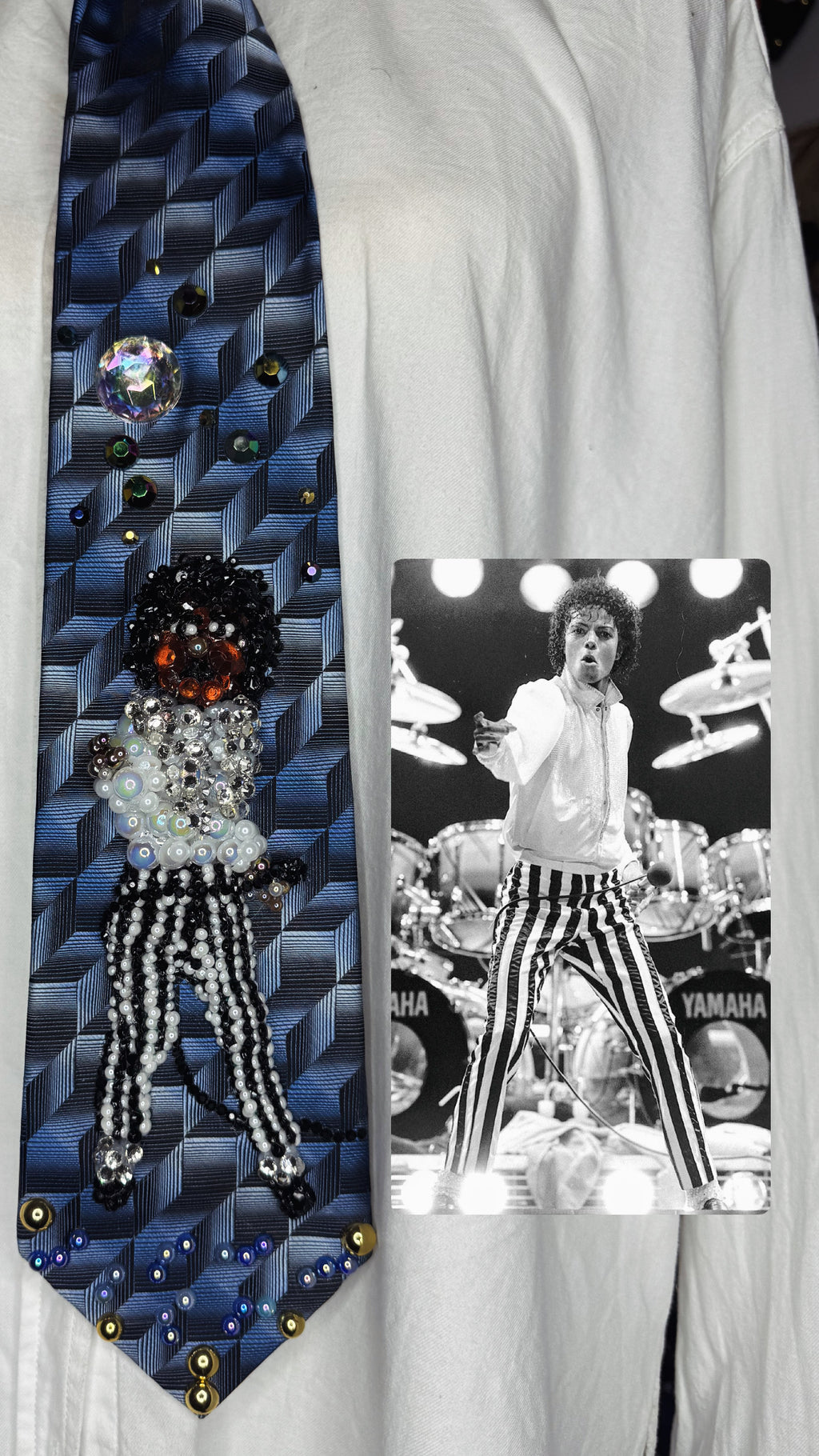 Navy Blue Michael Jackson Dancing in Striped Pants Victory Tour 1984 Tie