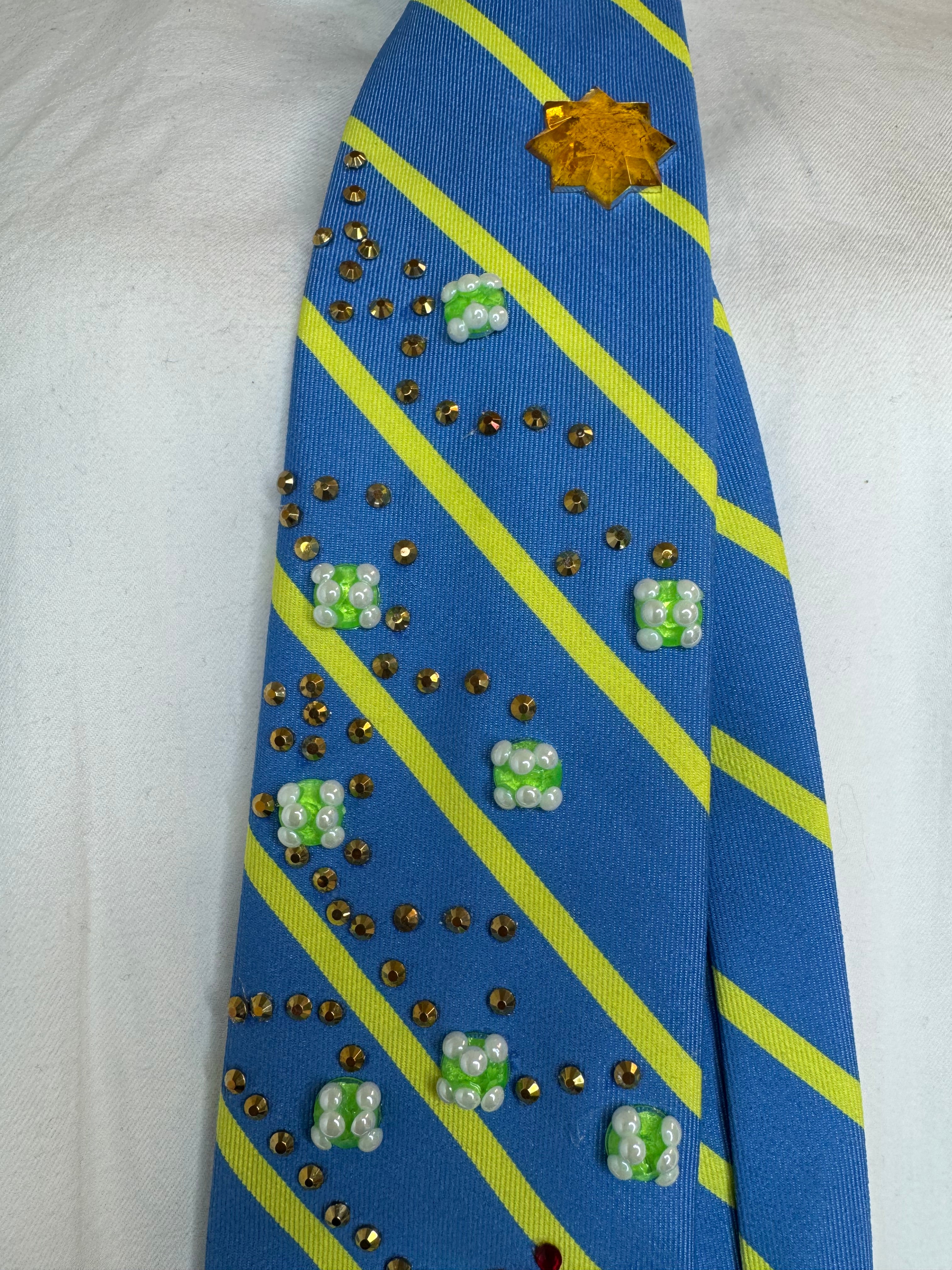 Sky Blue and Neon Green Striped Penn Tennis Balls Tennis Tie