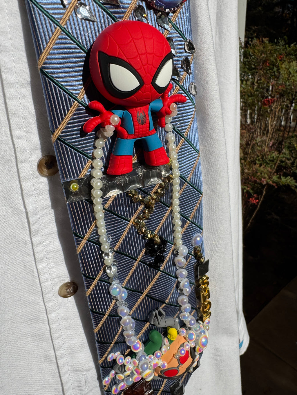 Sky Blue Spiderman Defeating Doctor Octopus Over Crane Spiderman Tie