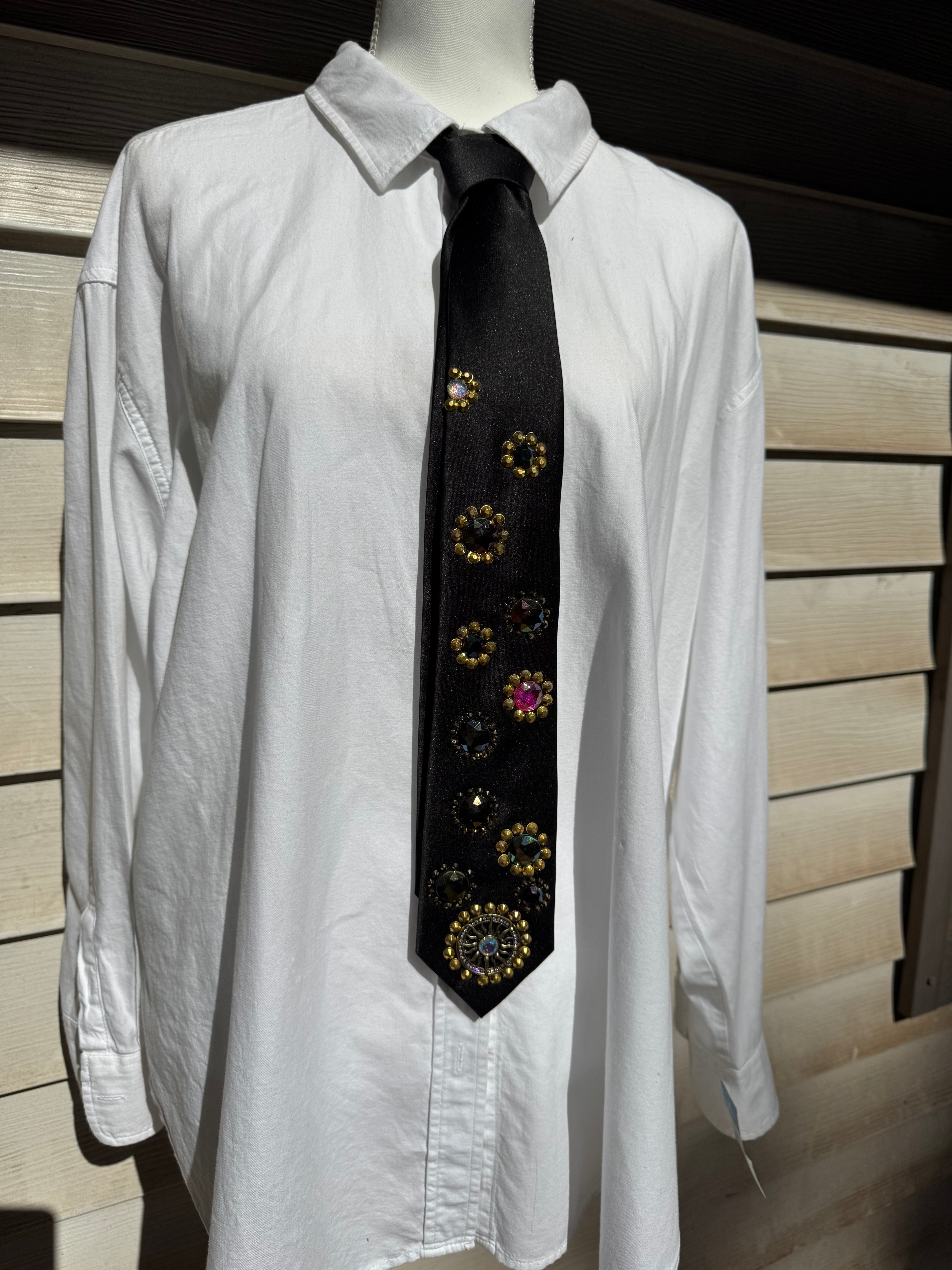 Black Gold Petal Flowers Nature Royalty Tie