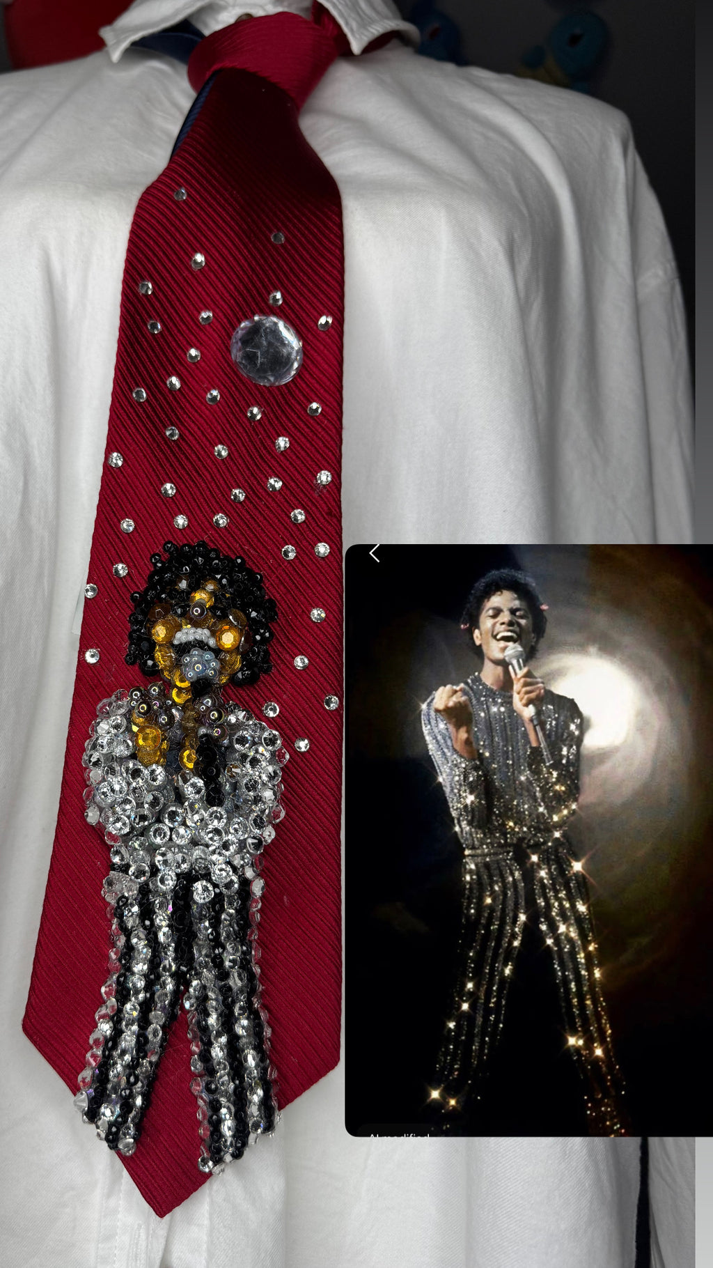 Red Michael Jackson Singing Happily In Rock With You Music Video Tie