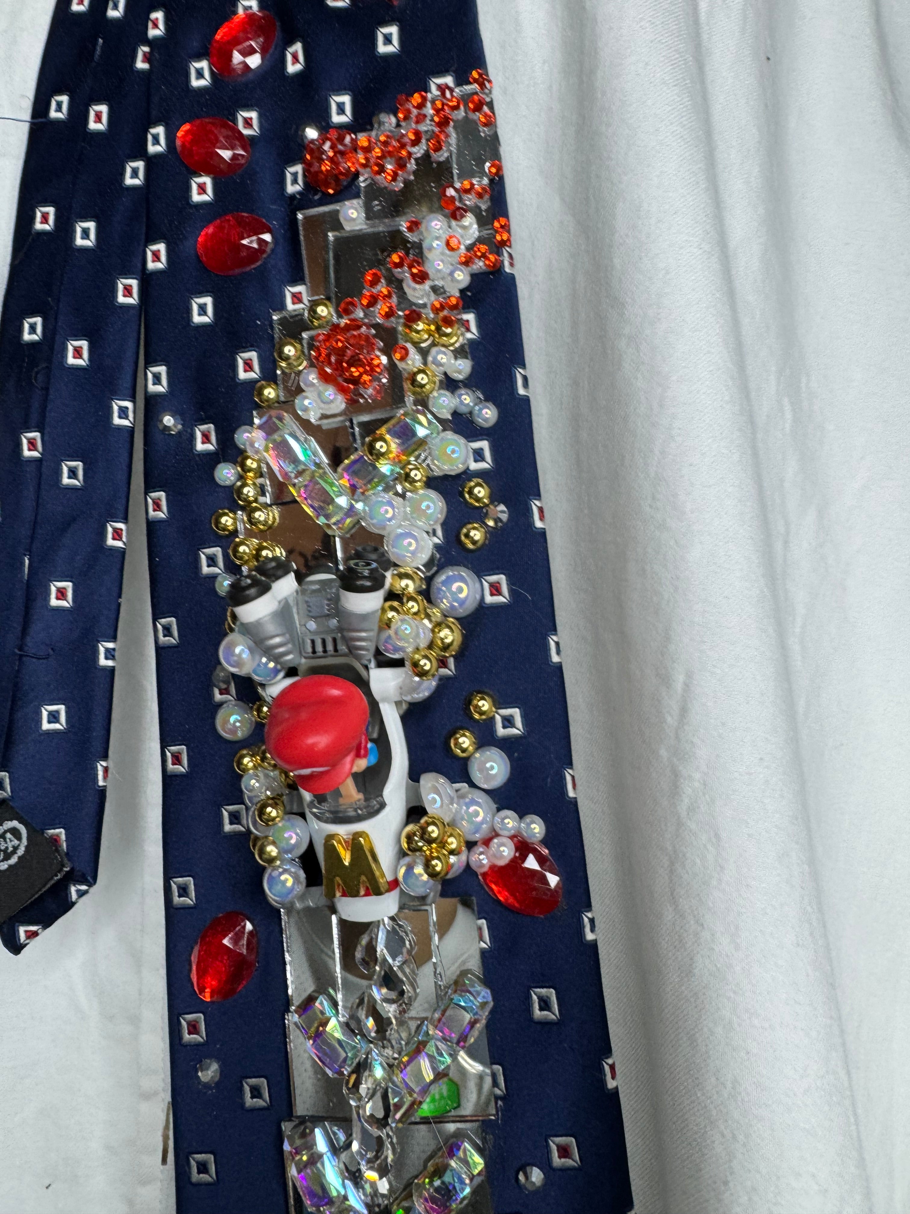 Navy Blue Baby Mario Throwing Blue Shell Down Mirror Road 200cc Mario Kart Tie